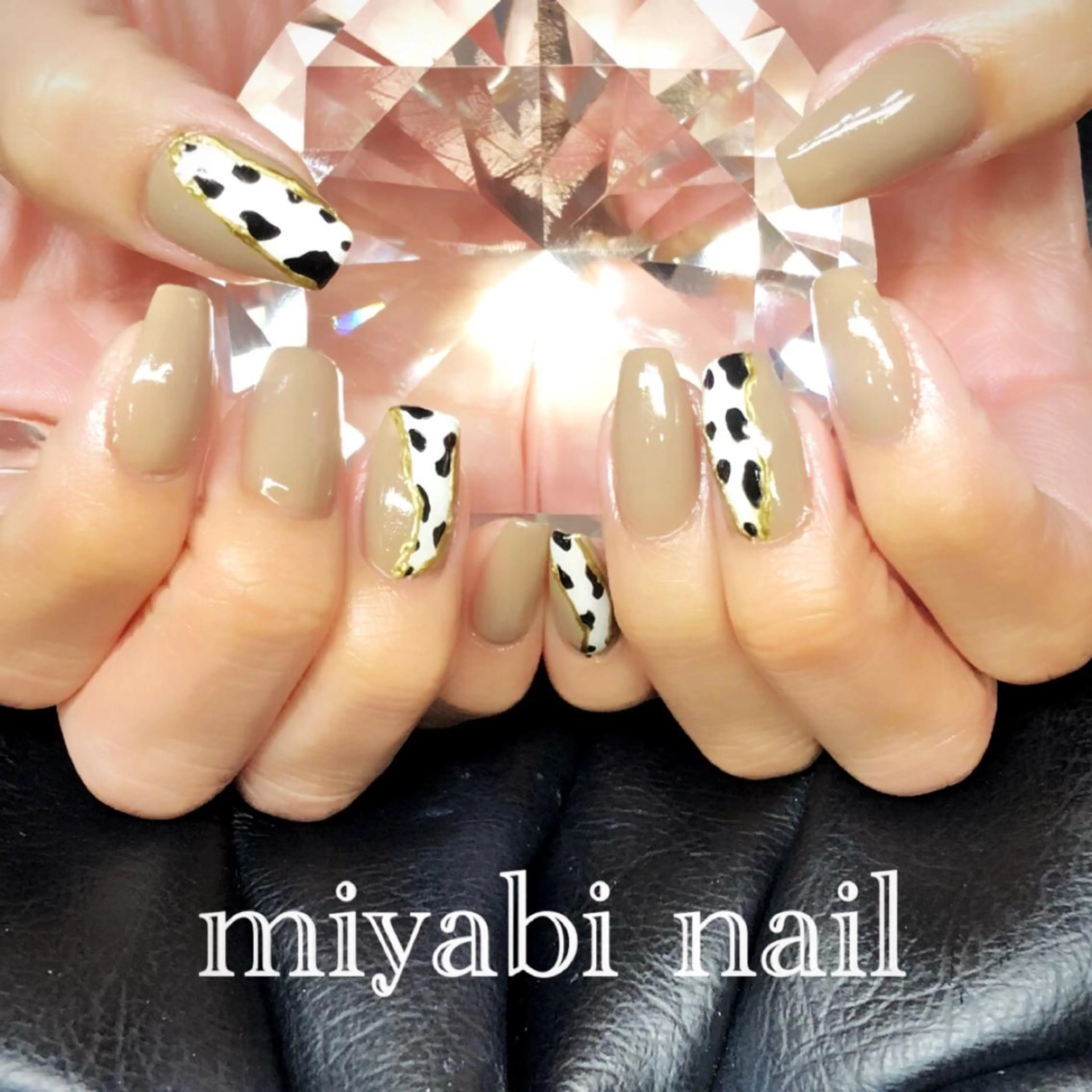 ネイル アニマル柄 アートネイル 長さ出し 持ち込み スクエアネイル ハンドネイル miyabi nail 桂川駅近くのネイルデザイン