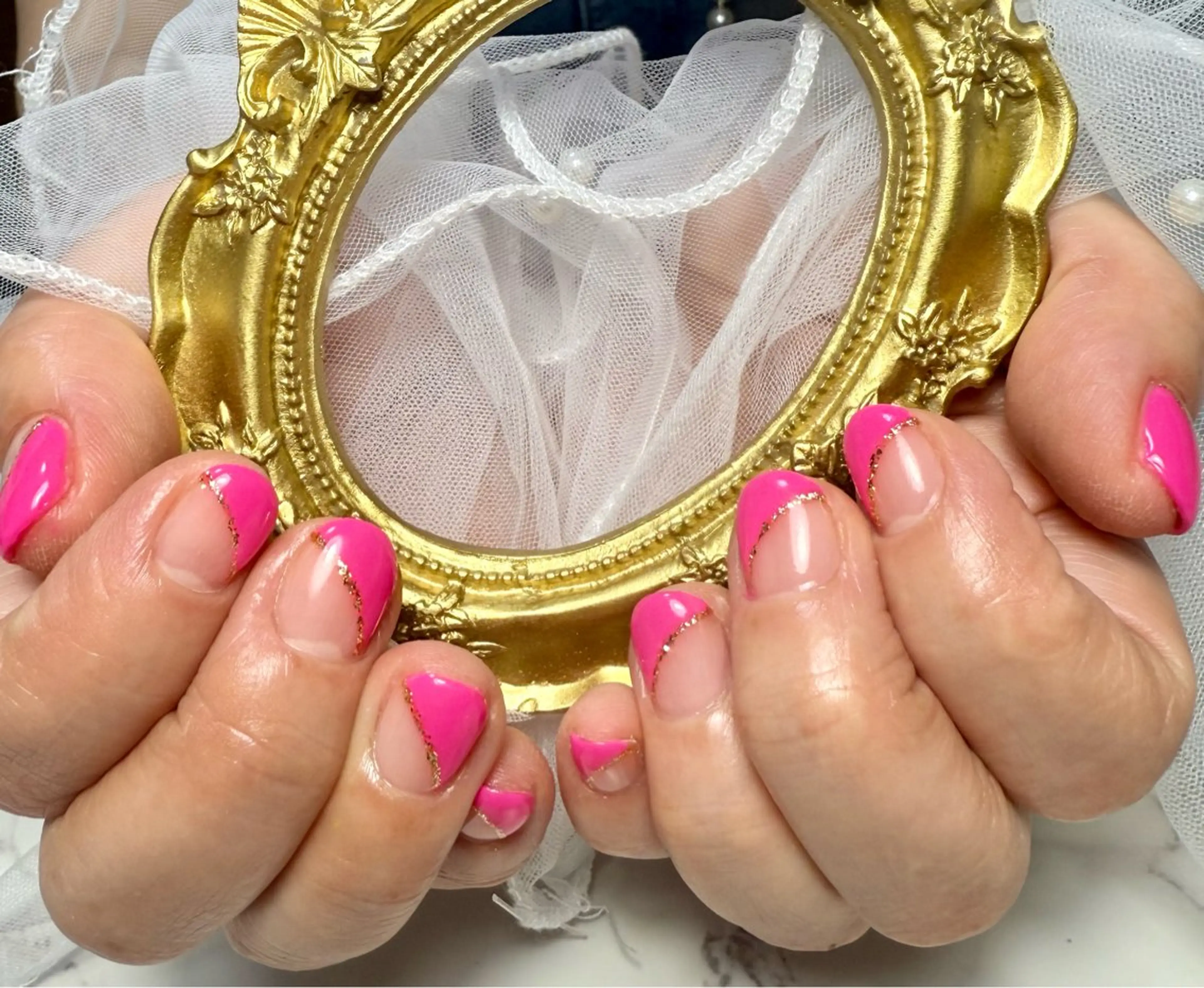 ネイル アートネイル フレンチネイル ガラスフレンチ 氷ネイル・うるうるネイル キラキラネイル M.N_ nailのネイルデザイン