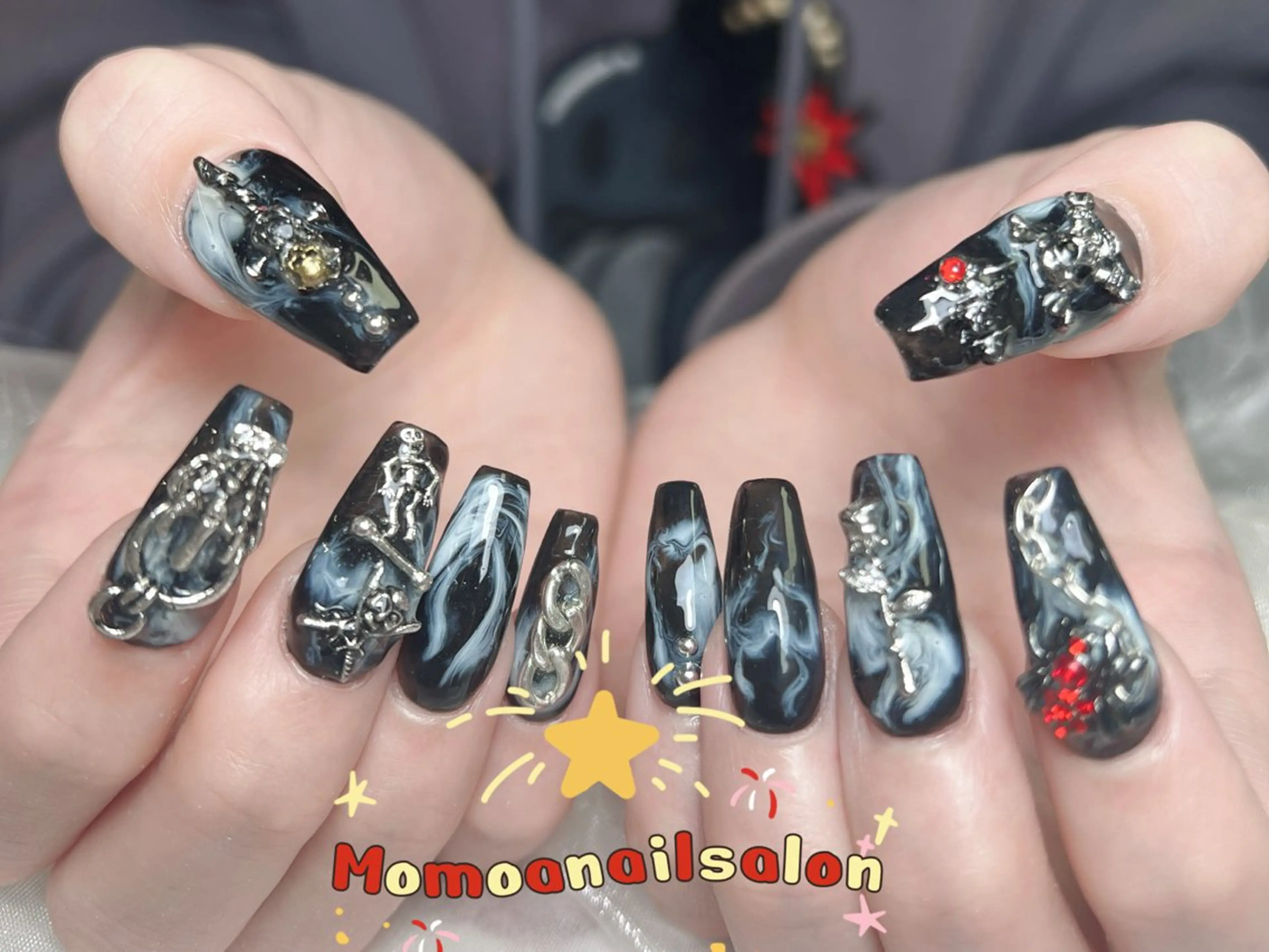 ネイル 成人式 ジェルネイル ロングネイル マグネットネイル ミディアムネイル ハンドネイル Momoa nail salon所属・MoMoA Nail ネイル長さ出し専門店のネイルデザイン