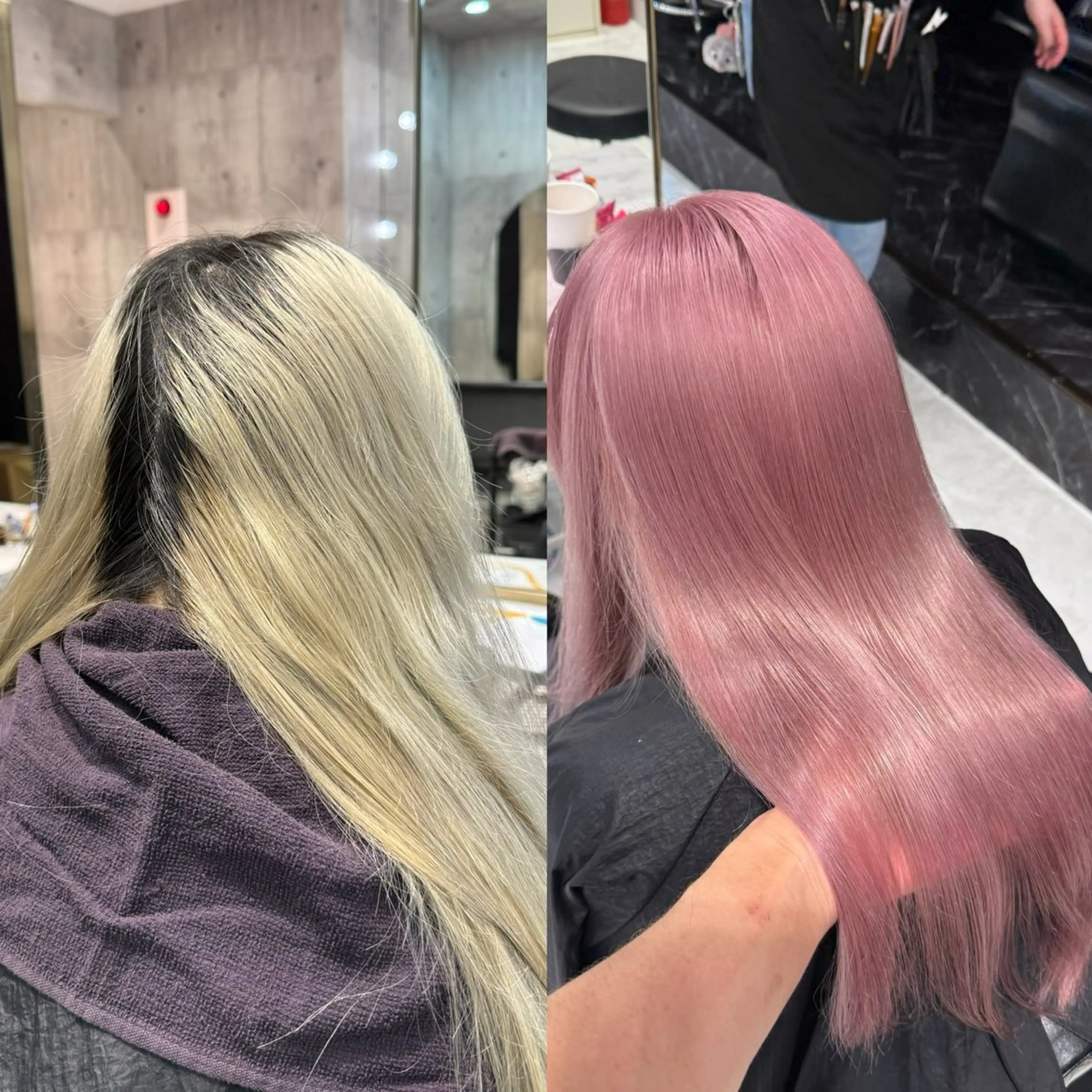 セミロング カラー ベージュカラー ブリーチ ブロンド ミルクティーベージュ ピンクカラー ヘアカラー ハイトーン特化/ ムラ修正/拓真のヘアスタイル