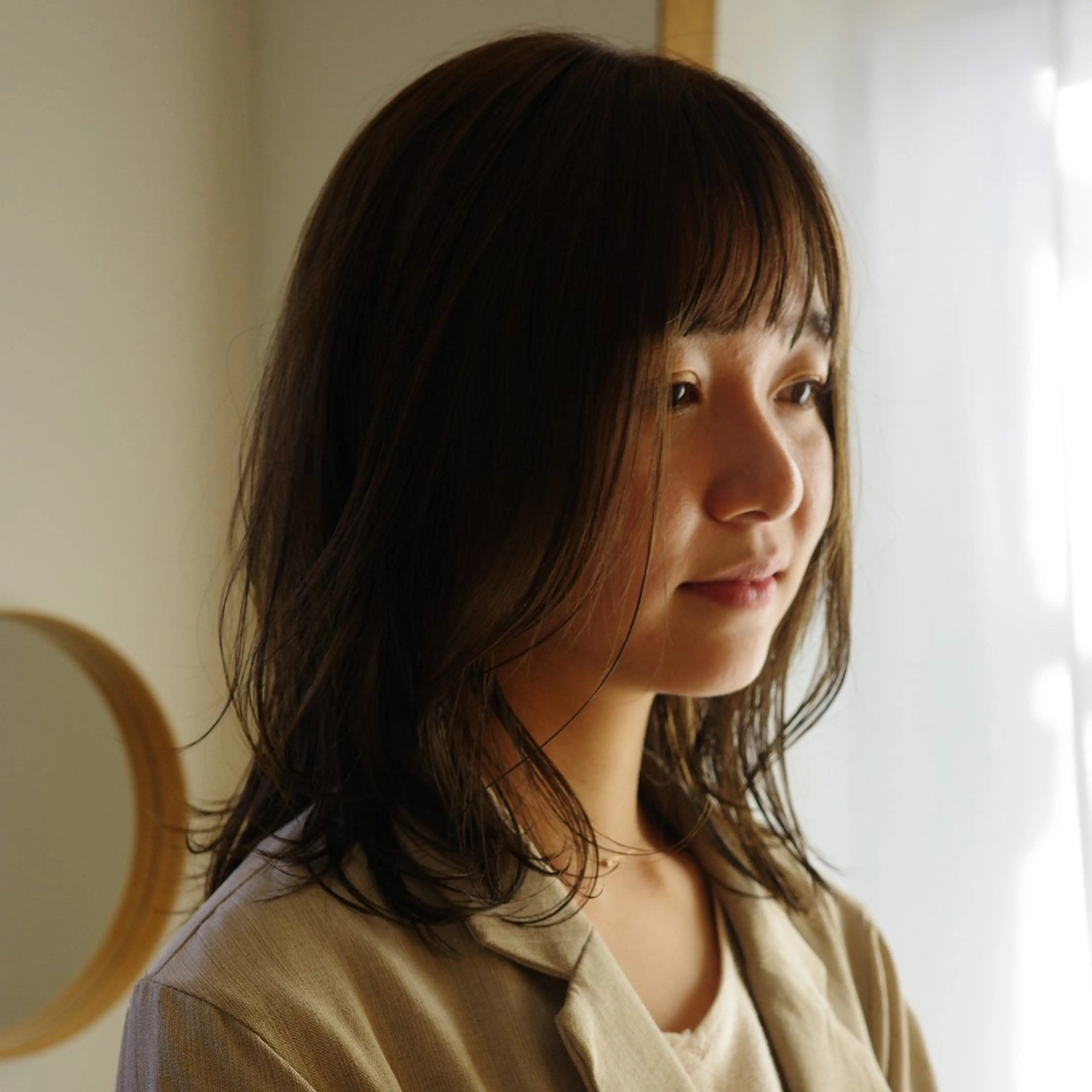 ミディアム カラー ボブレイヤー ボブ レイヤーカット カット ヘアカラー ミディアムパーマ /癖毛パーマのヘアスタイル