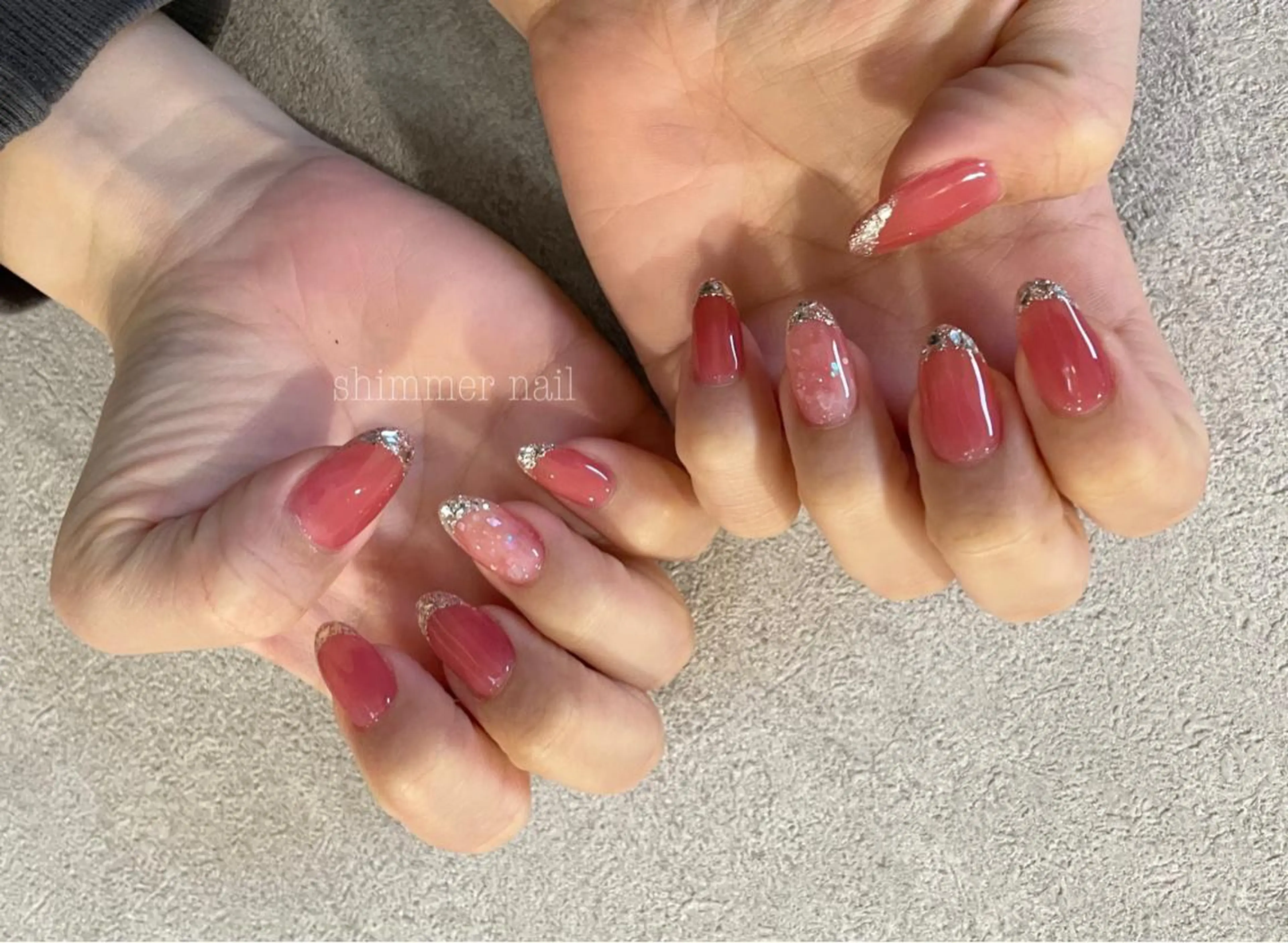 ネイル 氷ネイル・うるうるネイル ピンク ハンドネイル Shimmer Nail所属・Shimmer Nail⋆*✩のネイルデザイン