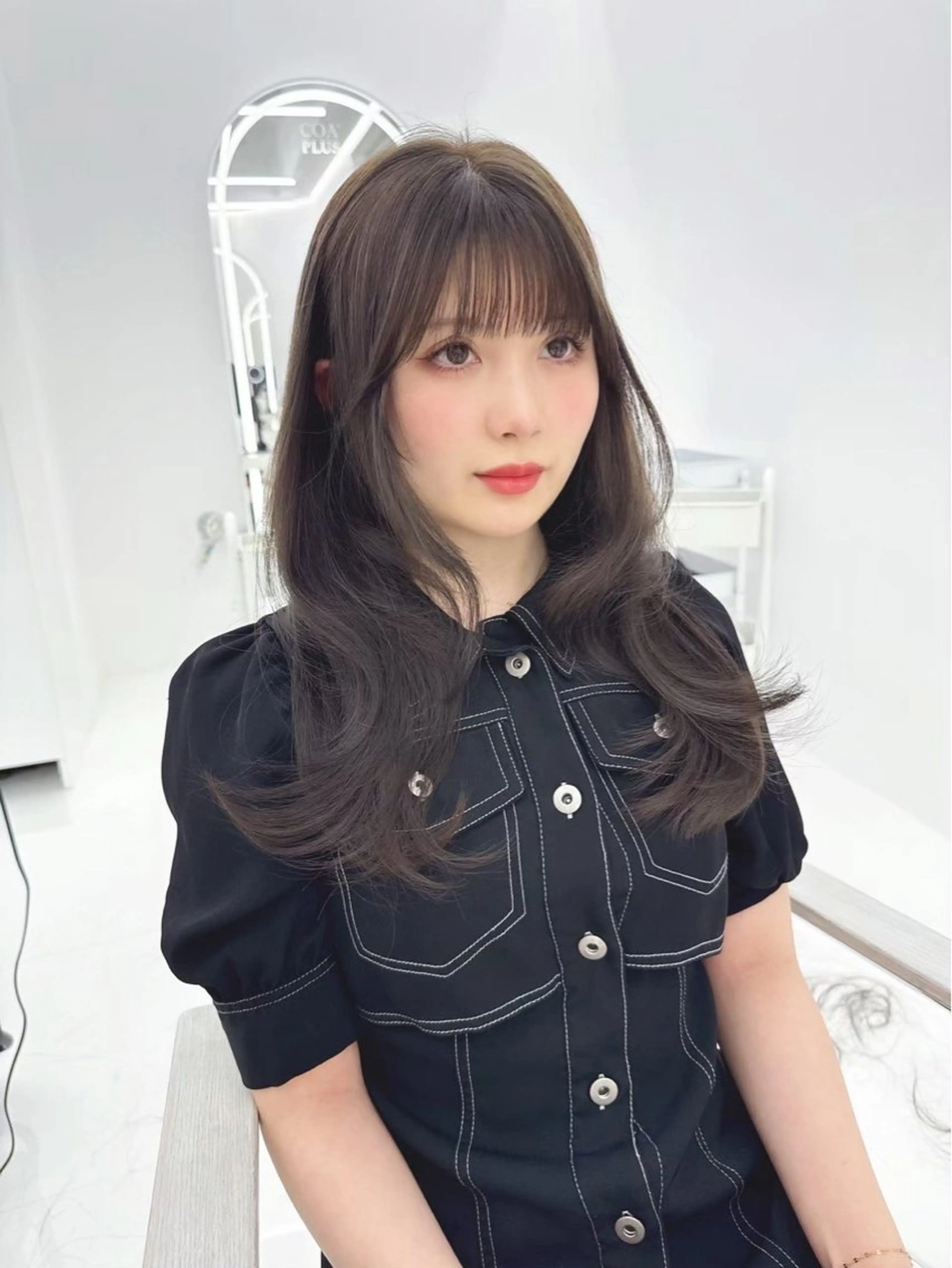 ロング ヘアアレンジ 顔まわりレイヤー 顔周りカット 韓国風ヘア レイヤーカット 似合わせカット カット ヘアカラー トリートメント COAPLUS立川所属・前髪/顔周り 透明感カラーとどさんのヘアスタイル
