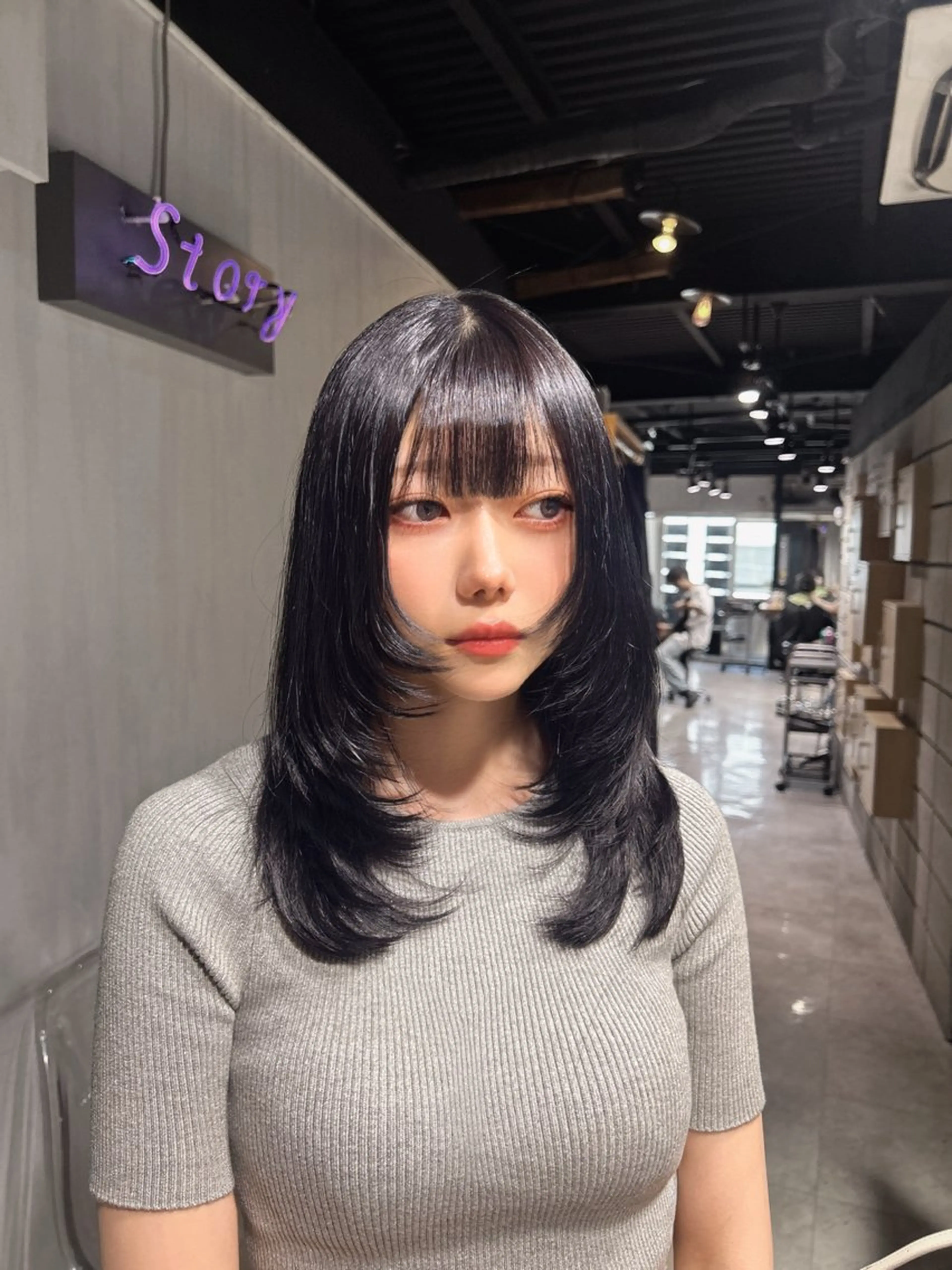 セミロング 韓国風カラー 姫カット 韓国風ヘア レイヤーカット ワンホンレイヤー MEI🎀垢抜けカラ ー🎀韓国styleのヘアスタイル