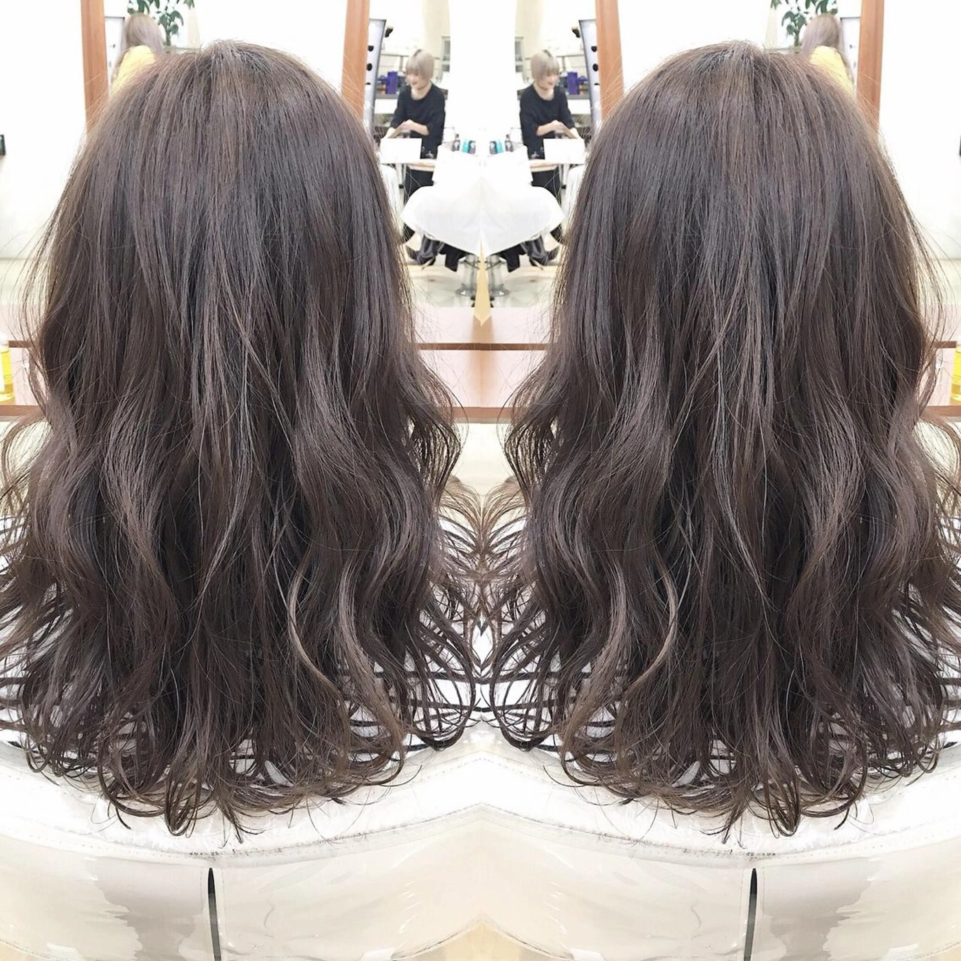 ロング 髪質改善 縮毛矯正 トリートメント 酸熱トリートメント ヘアカラー トリートメント コテ巻き風パーマ 河島恭平のヘアスタイル