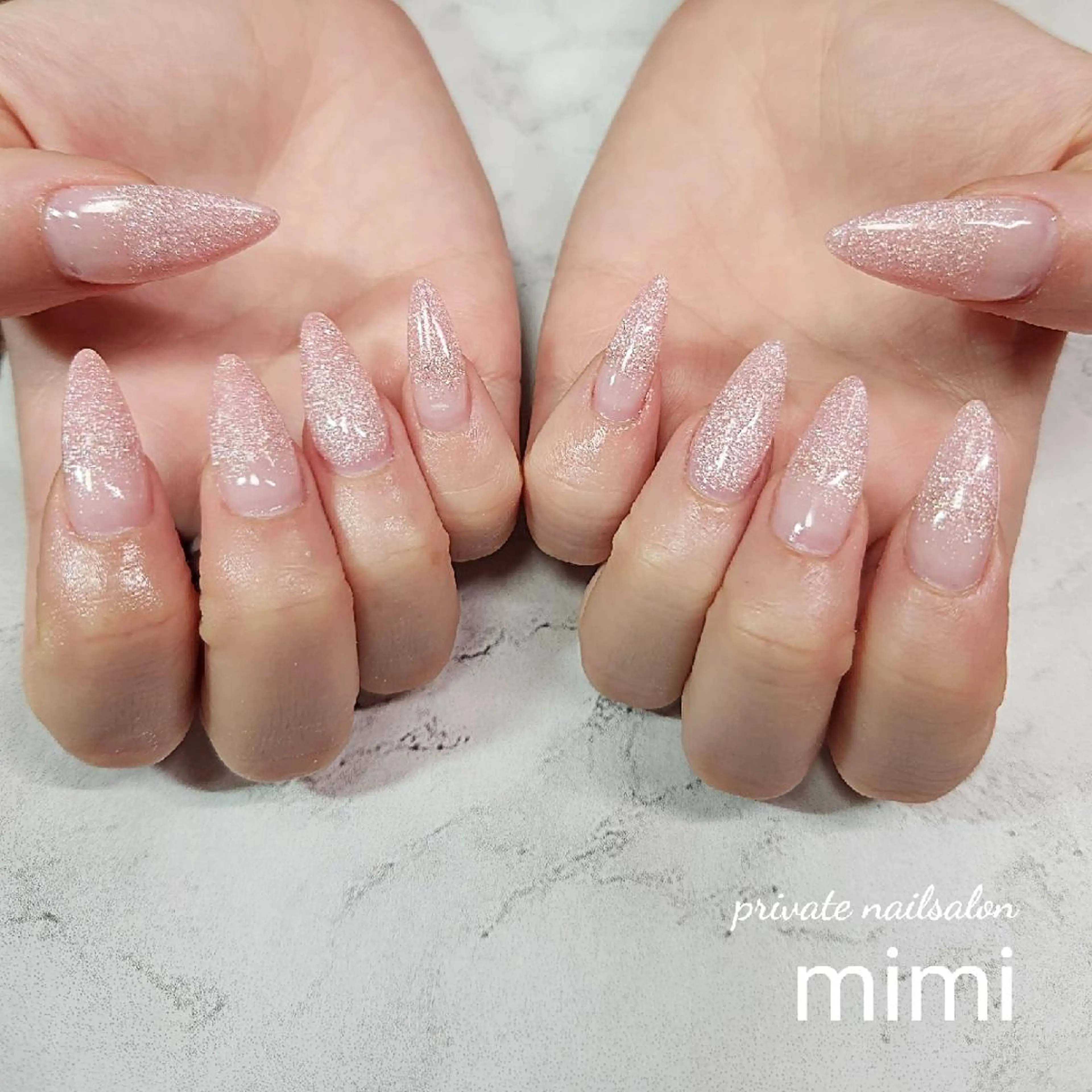 ネイル ラメ(グリッター) パステルネイル ピンク スカルプネイル ハンドネイル 博多ネイル ｍｉｍｉのネイルデザイン
