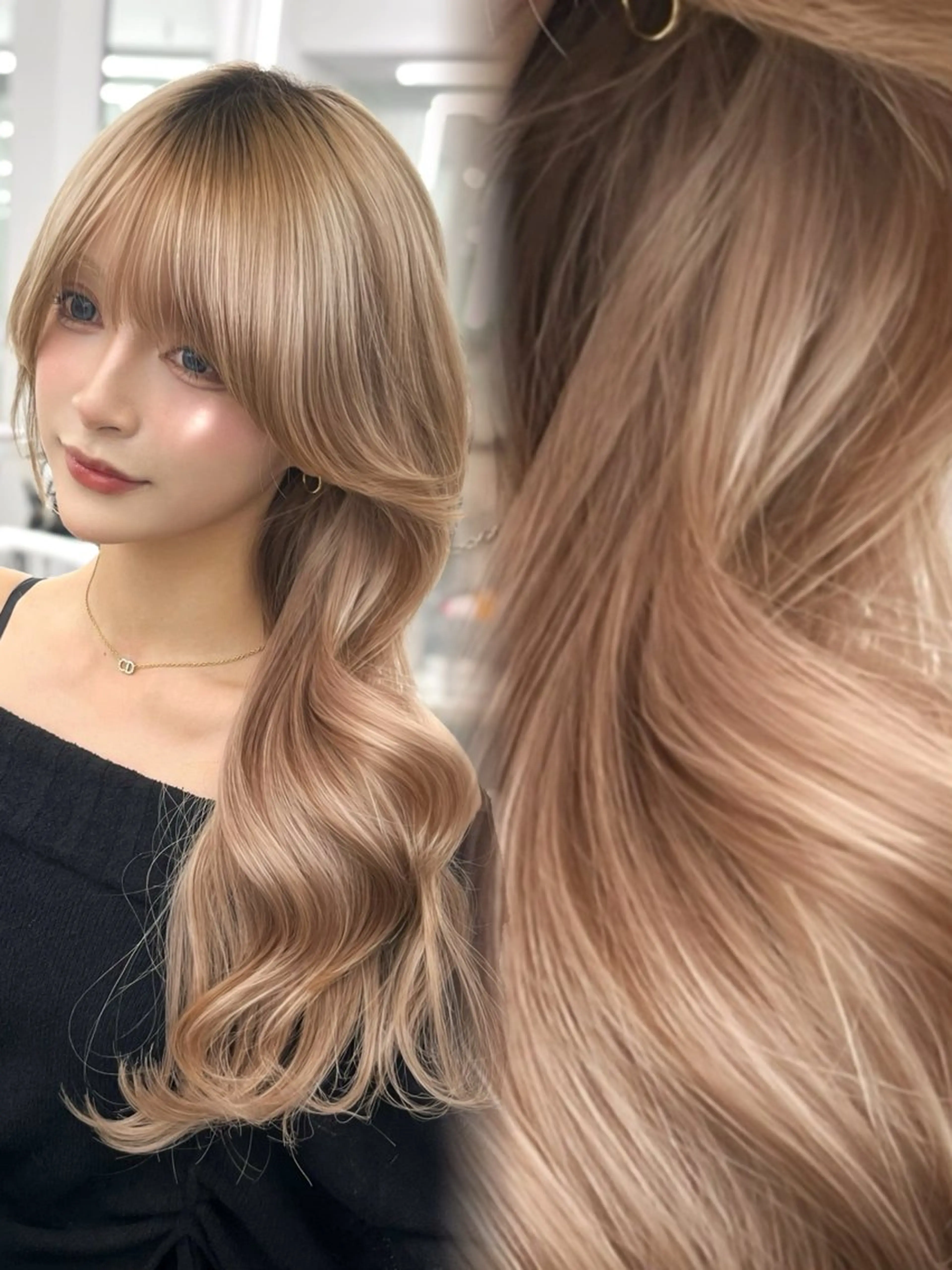 ロング カラー ベージュカラー ブリーチ ブラウンカラー ブラウンベージュ ケアブリーチ カット ヘアカラー トリートメント 透明感カラー✨🩵 韓国ヘアkanatoのヘアスタイル