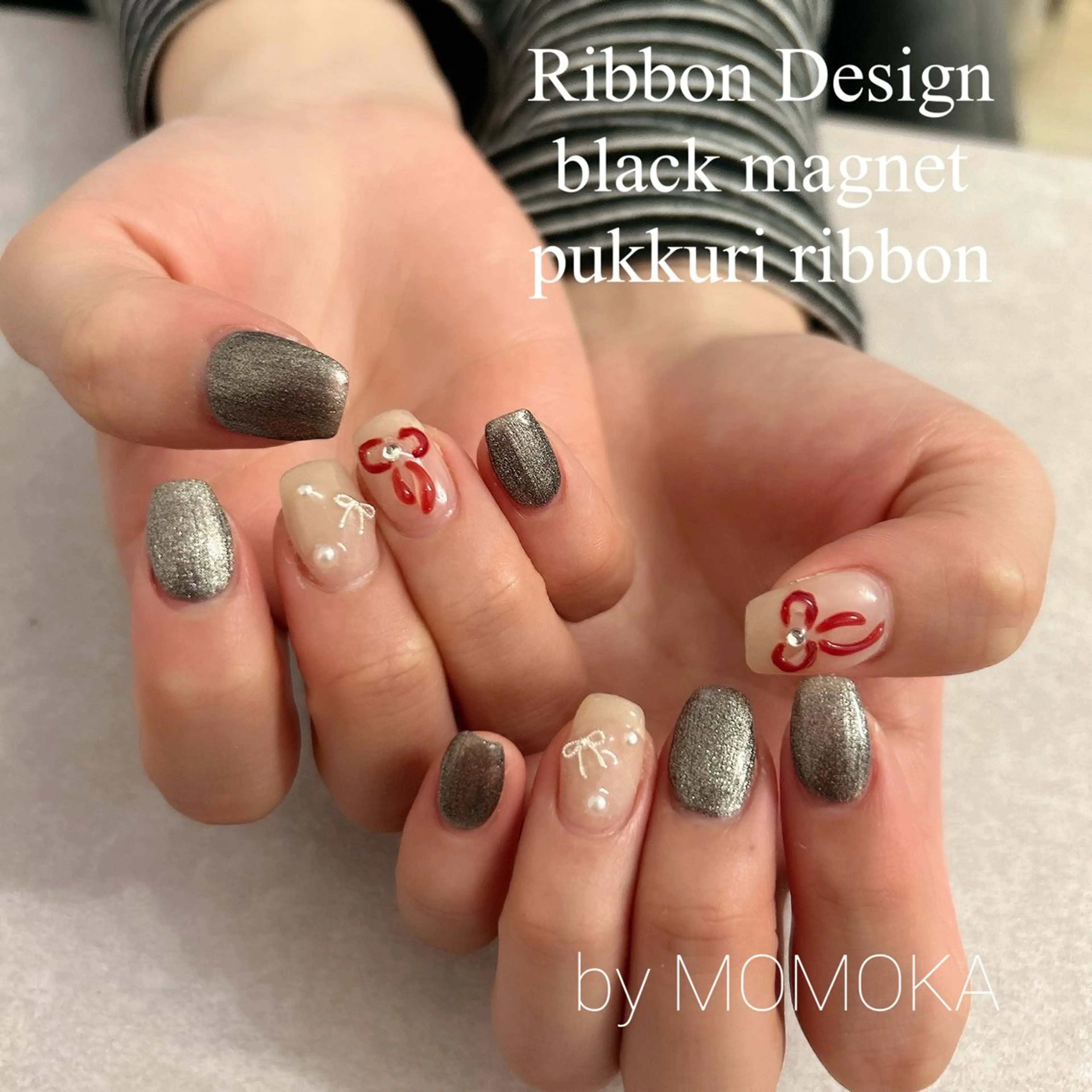 ネイル ぷっくりネイル リボン ハンドネイル momoka_nails所属・Momo Nailsのネイルデザイン