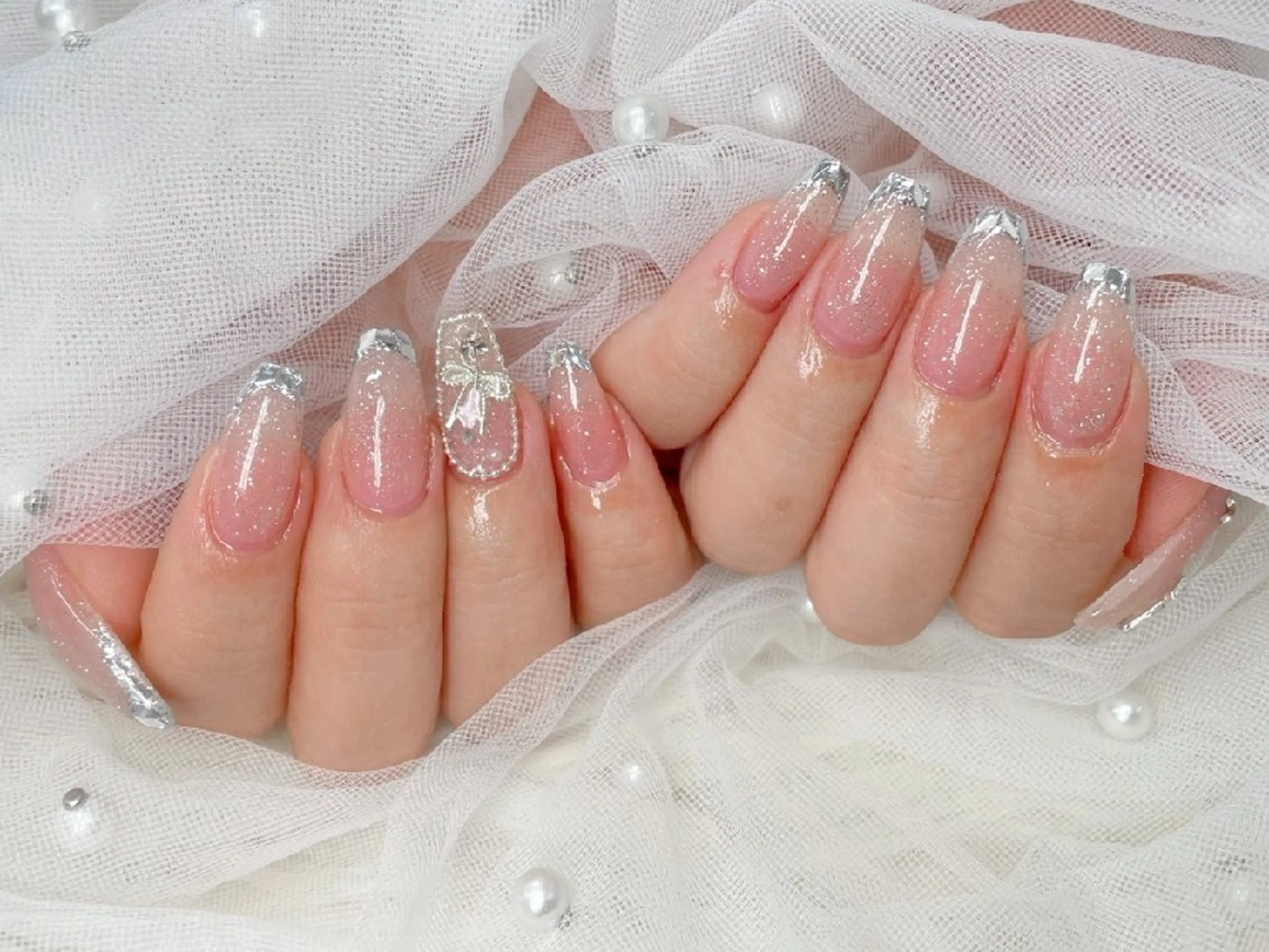 ネイル チークネイル 長さ出し フラッシュネイル フレンチネイル ジェルネイル Chouette Nailのネイルデザイン