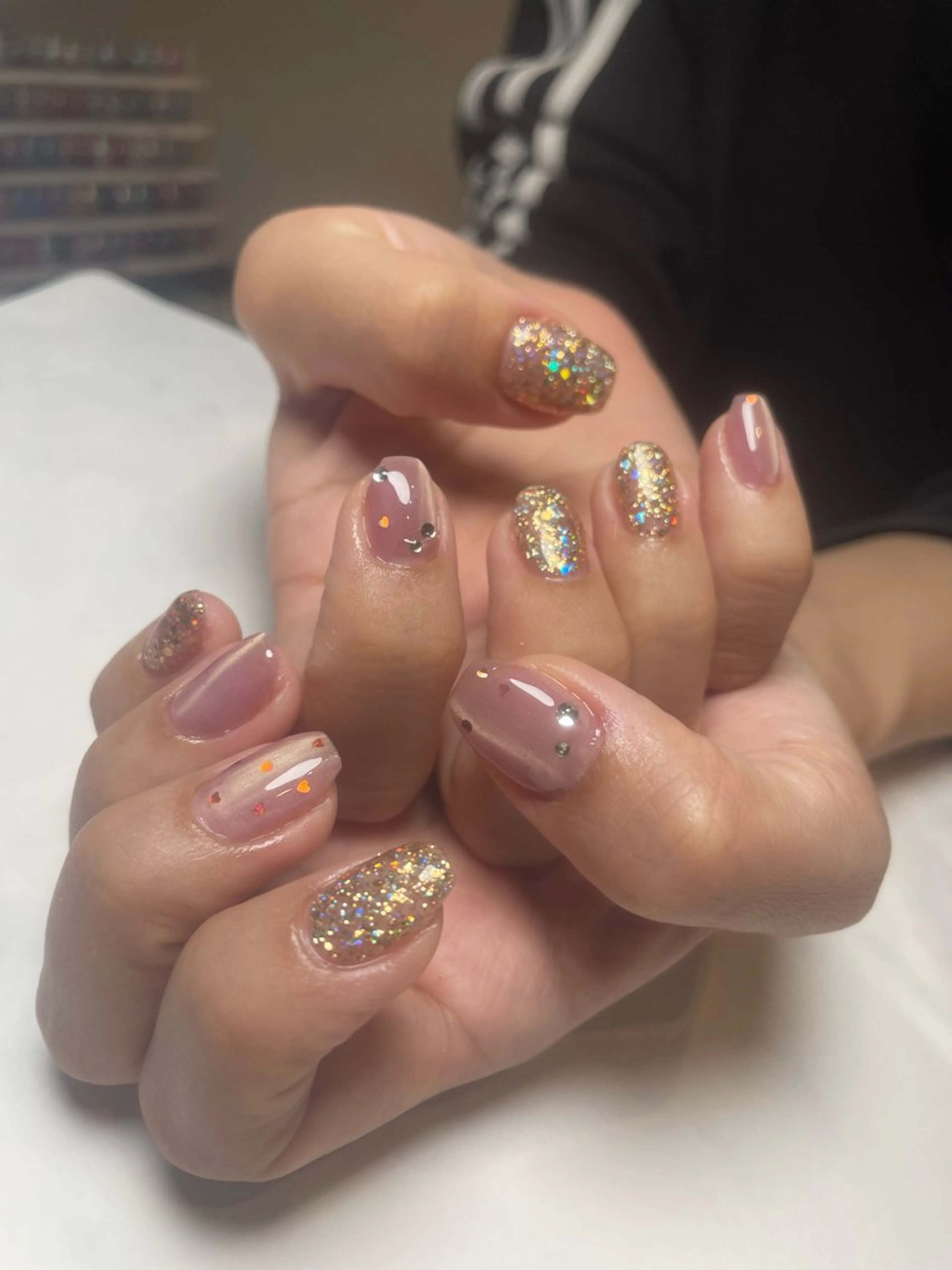 ネイル ハート ラメ(グリッター) マグネットネイル ストーンネイル ハンドネイル 吉川 由喜枝のネイルデザイン