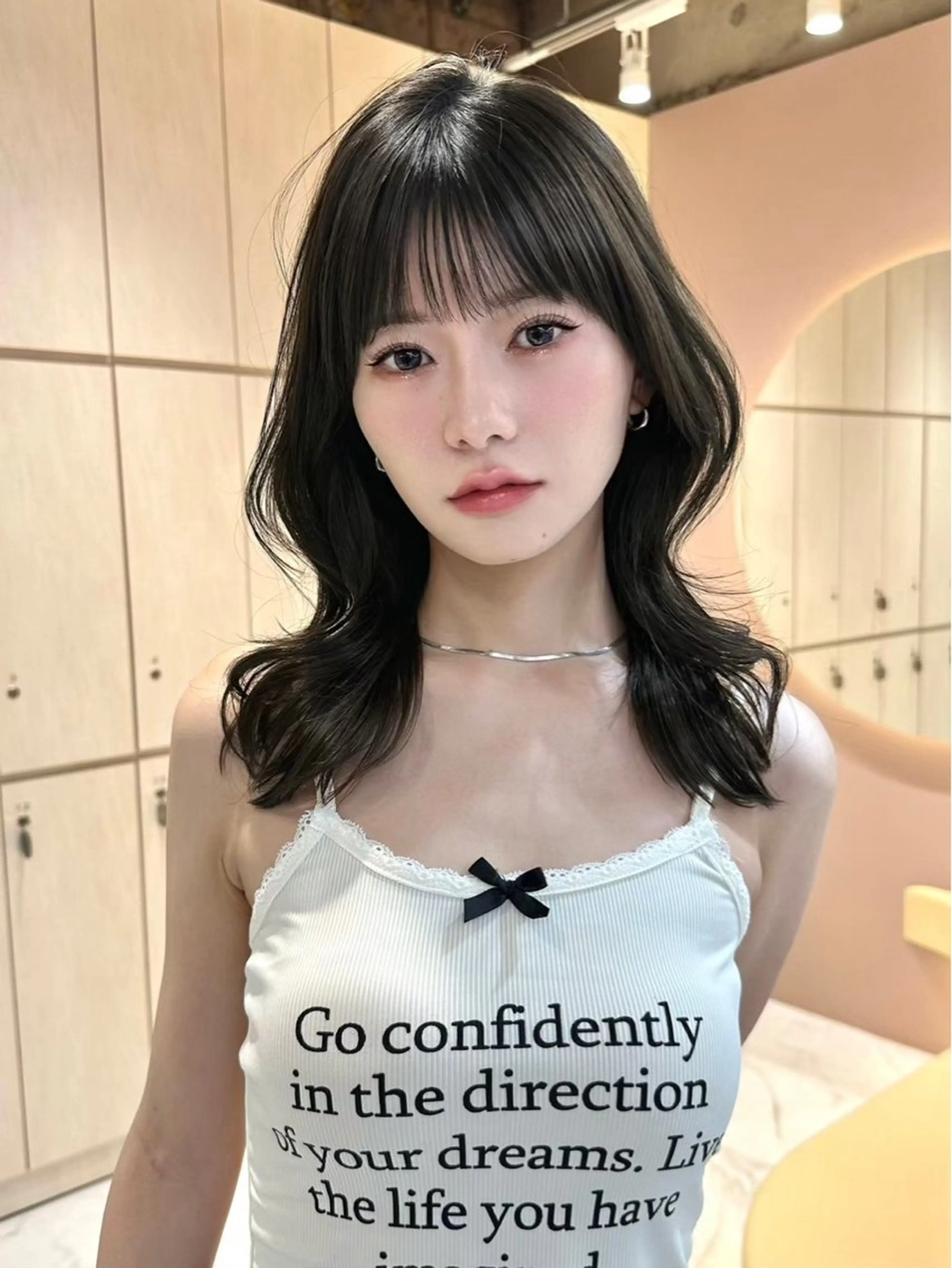 ミディアム カット ヘアカラー ブリーチなし髪質改善 🎀はのん 韓国ヘアのヘアスタイル