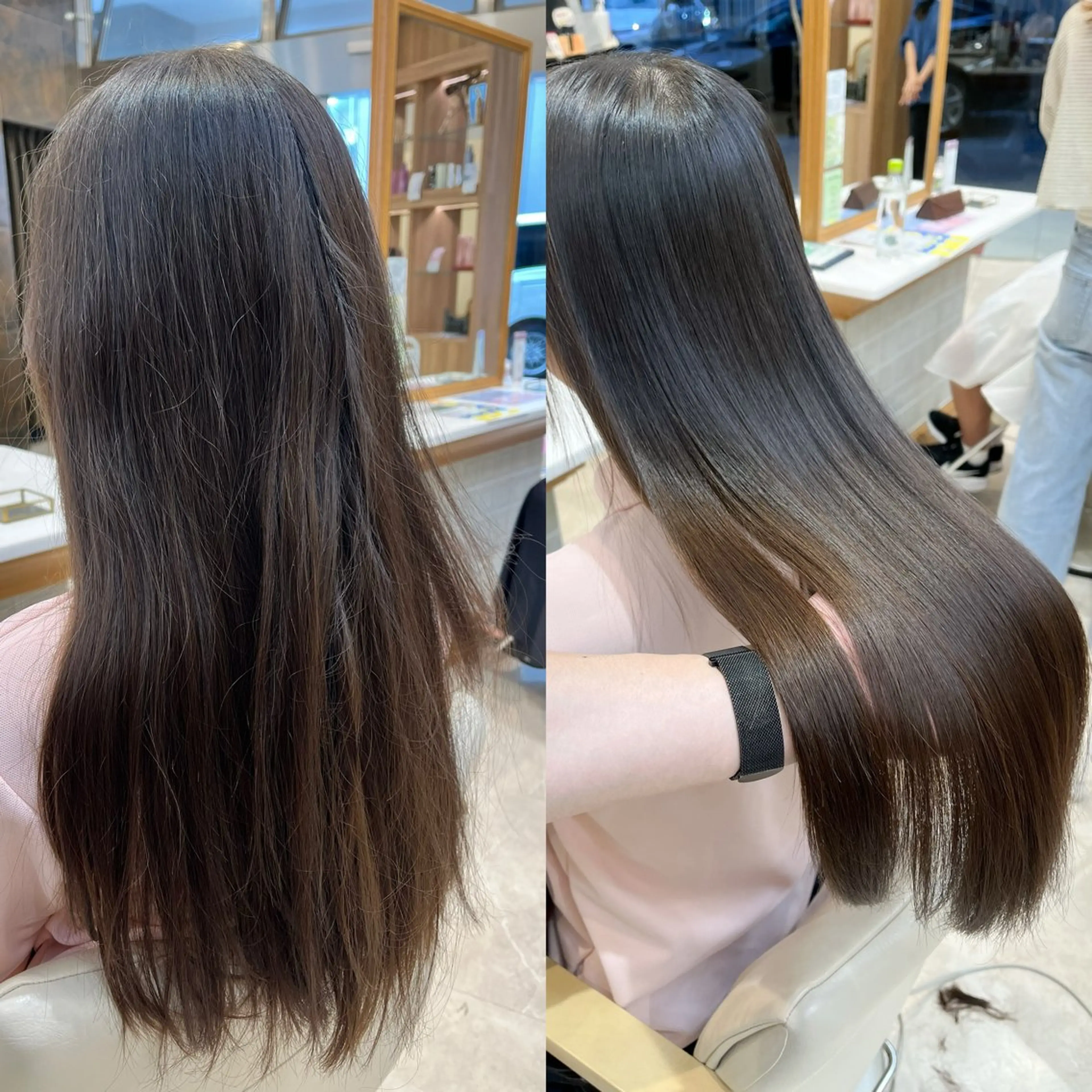 ロング くびれヘア 顔まわりレイヤー 顔周りカット 髪質改善 韓国風ヘア カット 縮毛矯正 トリートメント ミタニ/髪質改善 /レイヤーカットのヘアスタイル