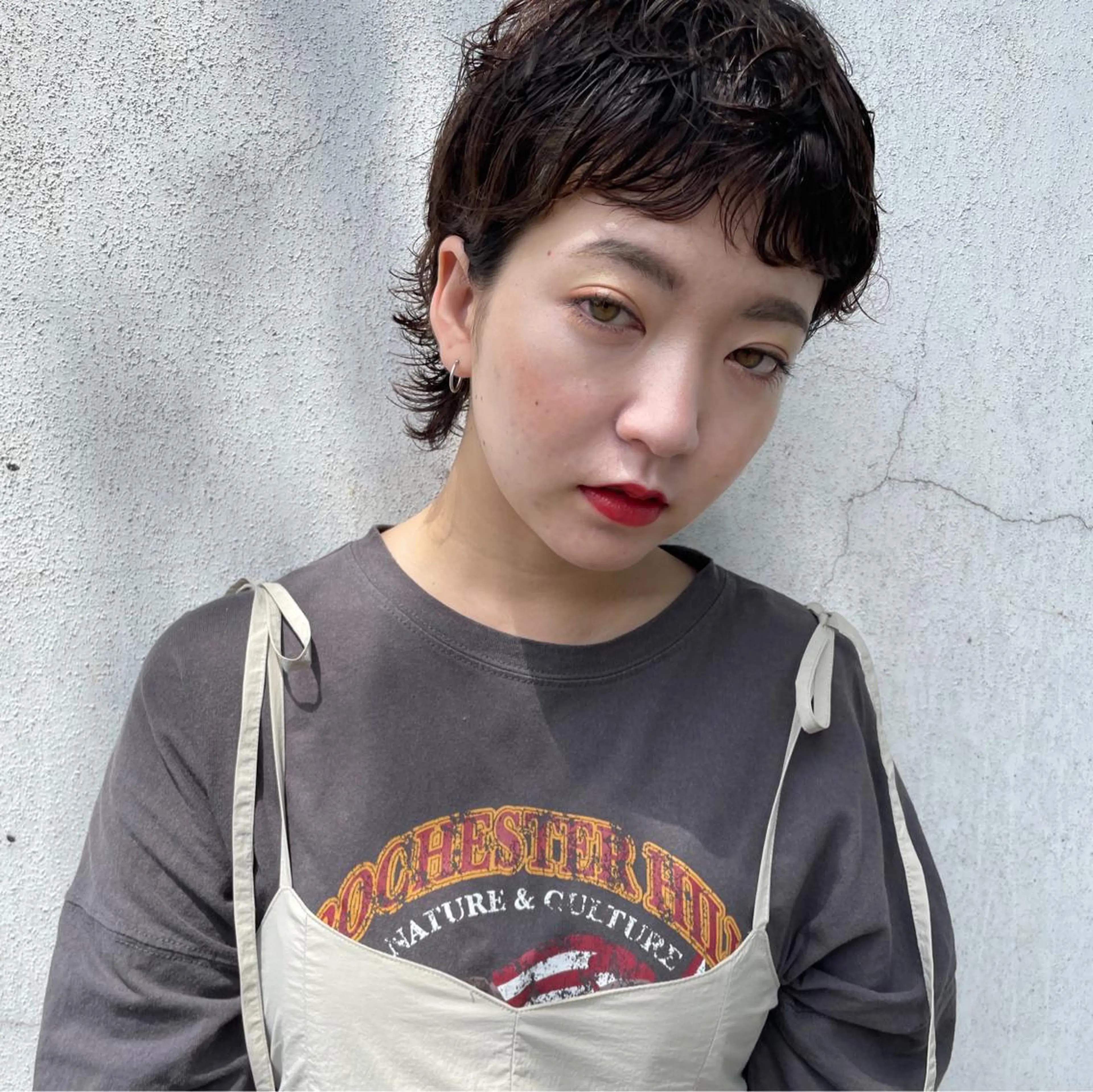 ショート パーマ オン眉 ショートヘア ウルフカット カット パーマ 似合わせヘア🤍 面田法子のヘアスタイル