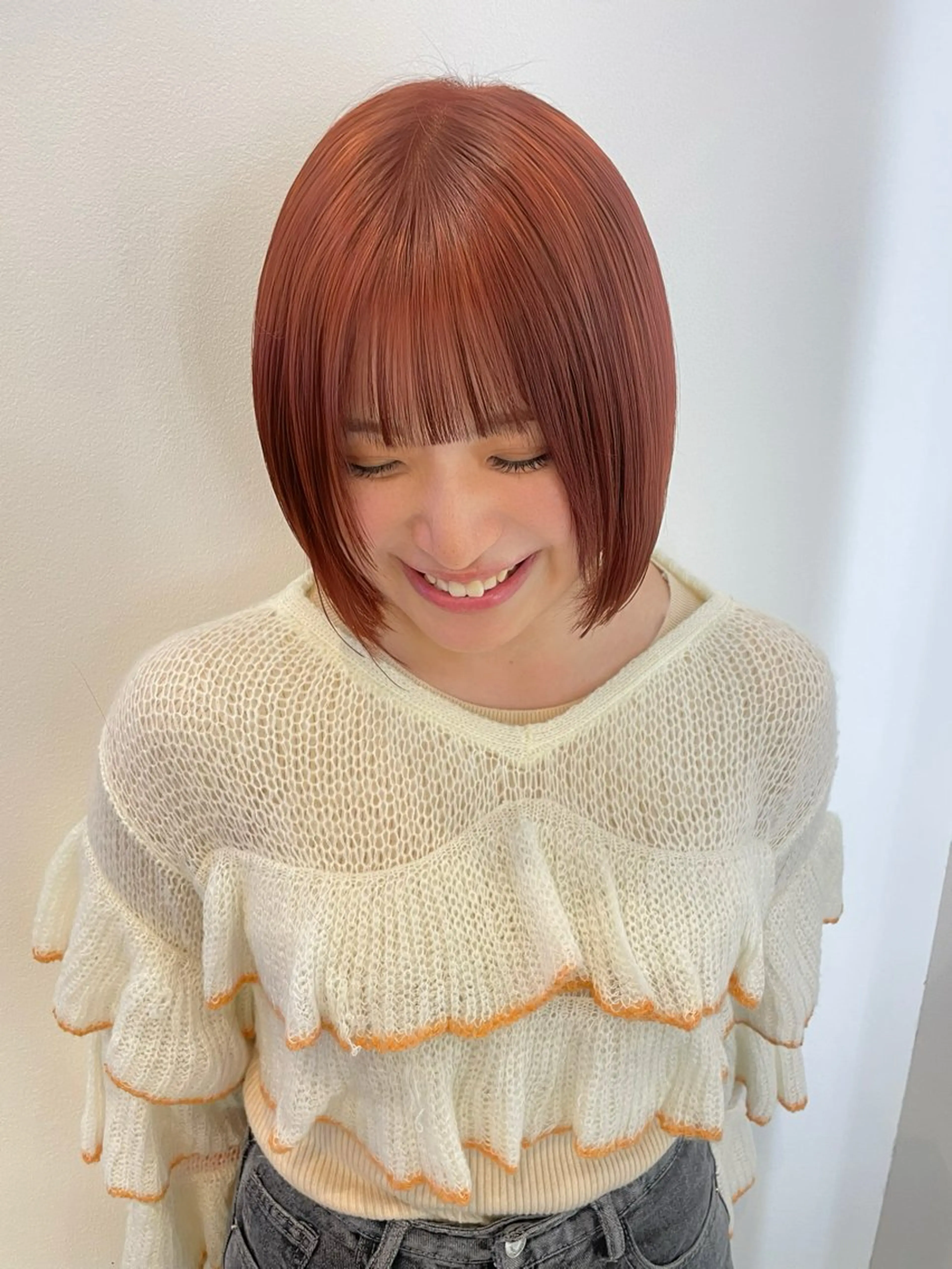 ショート カラー オレンジ オレンジレッド レッドカラー ヘアカラー 透明感カラー/ボブ misaki °＊のヘアスタイル