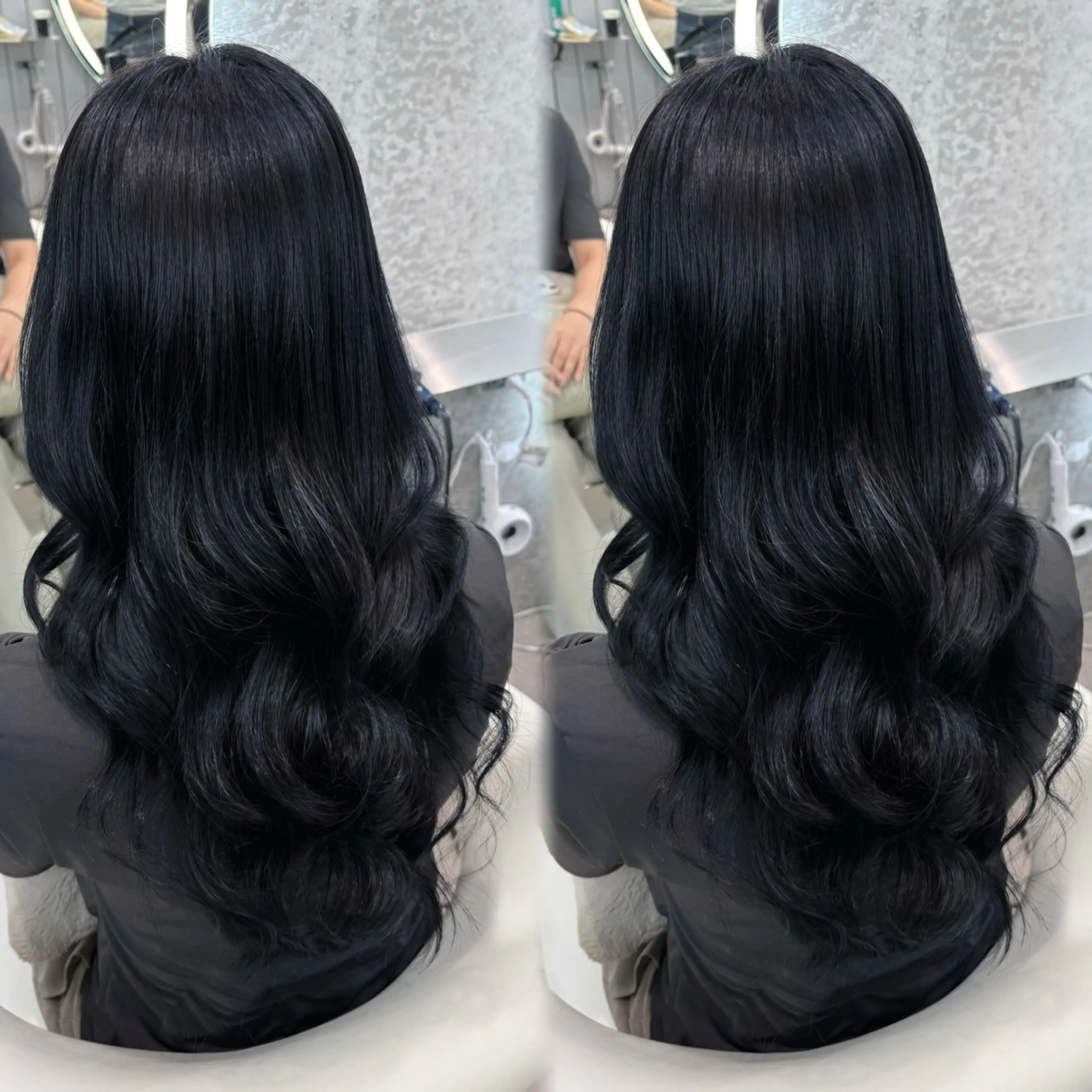 ロング カラー ヘアアレンジ アッシュ 黒髪 ブリーチ ブルーカラー ブルーブラック カット ヘアカラー トリートメント ヘアセット 大宮‎🩵盛れ顔周り 髪質改善 佐藤 和のヘアスタイル