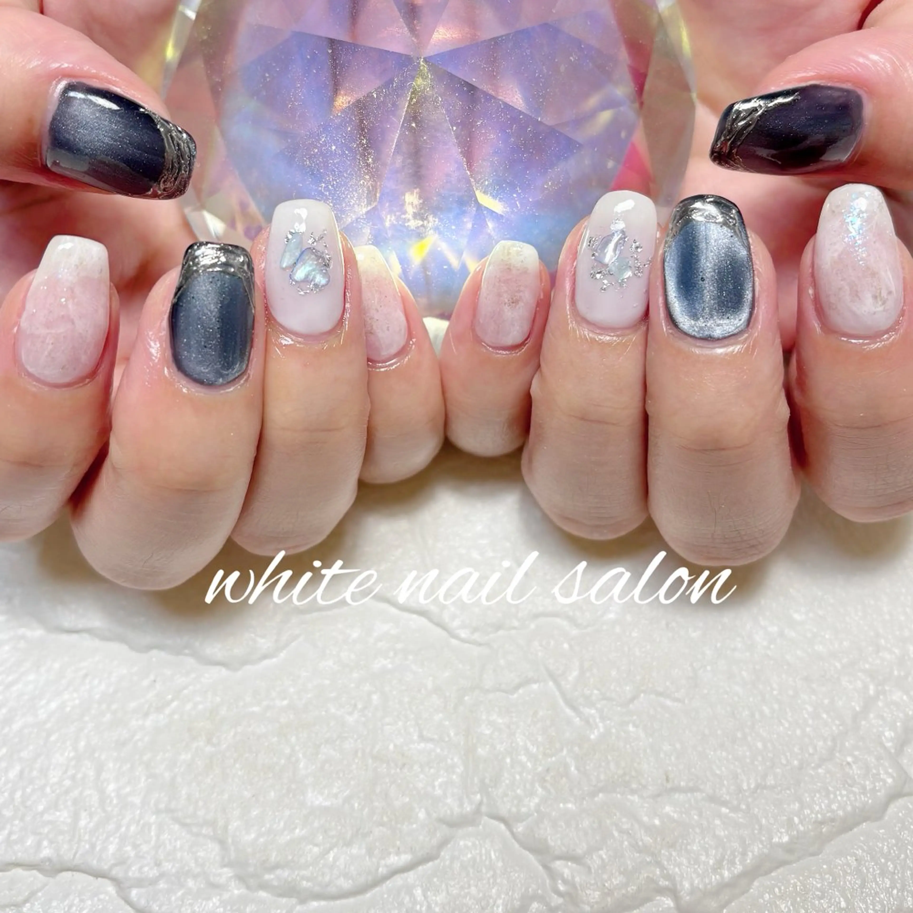 ネイル フットネイル ラメ(グリッター) ホワイト ハンドネイル white nail salonのネイルデザイン