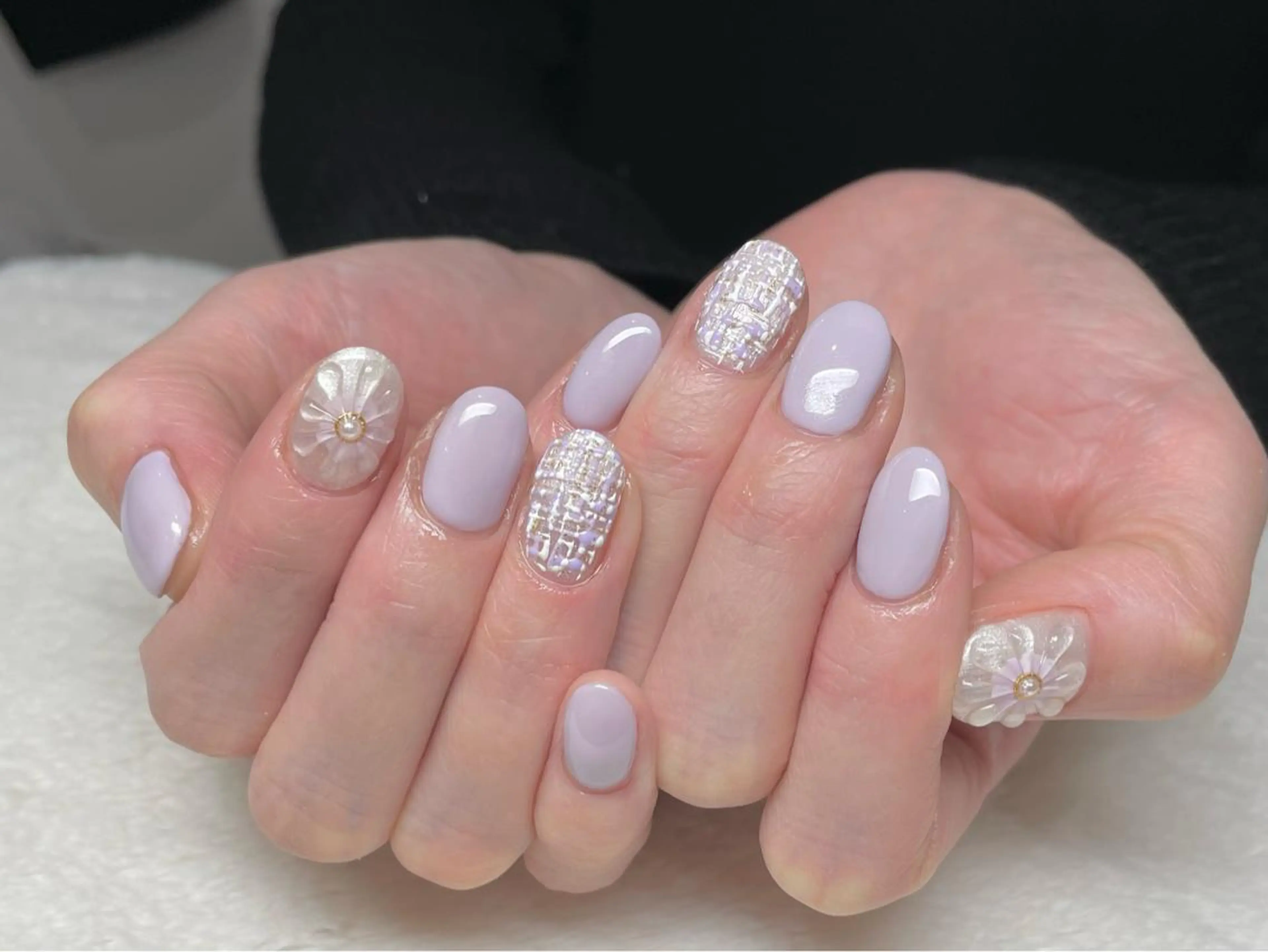 ネイル フラワーネイル ぷっくりネイル 春ネイル ツイードネイル ハンドネイル riri nail所属・riri-nail Rie Endoのネイルデザイン