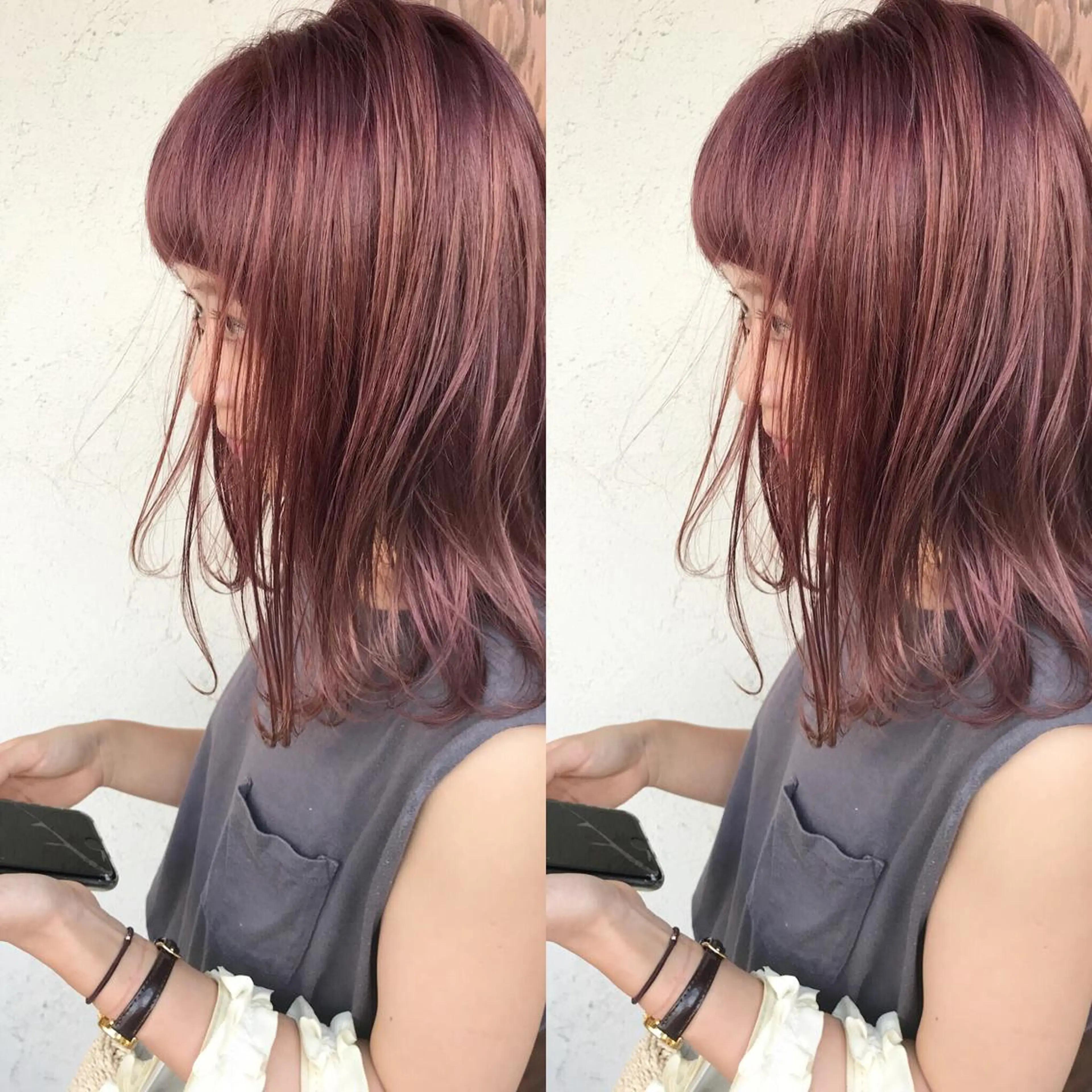 ミディアム カラー ブリーチ ピンクカラー 艶髪育成サロン 京橋　shinのヘアスタイル