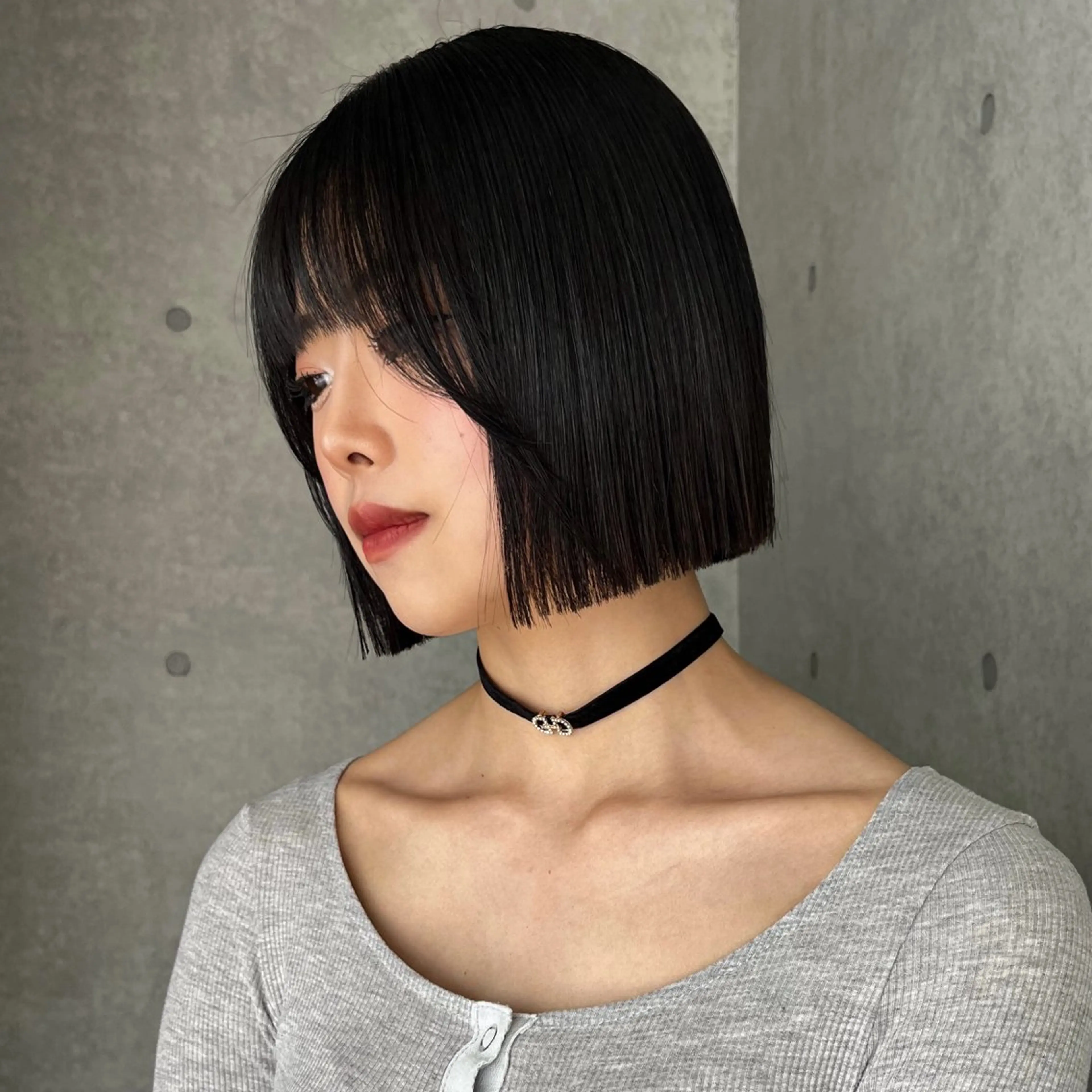 ミディアム 切りっぱなしボブ ボブ くびれヘア タンバルモリ 韓国風ヘア 阿部 瑠斗のヘアスタイル