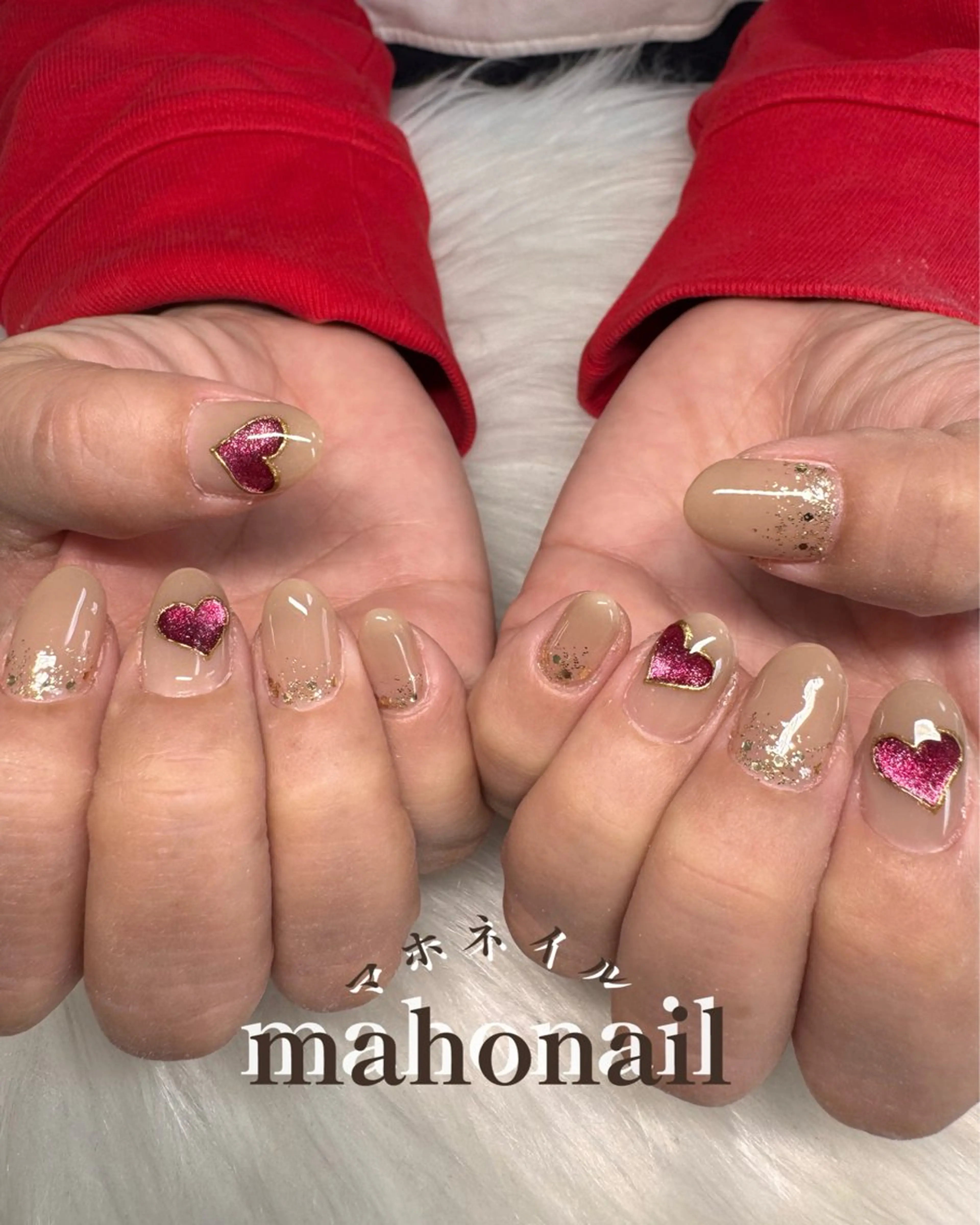 ネイル アートネイル ハート ワンカラーネイル バレンタイン maho nail マホネイルのネイルデザイン