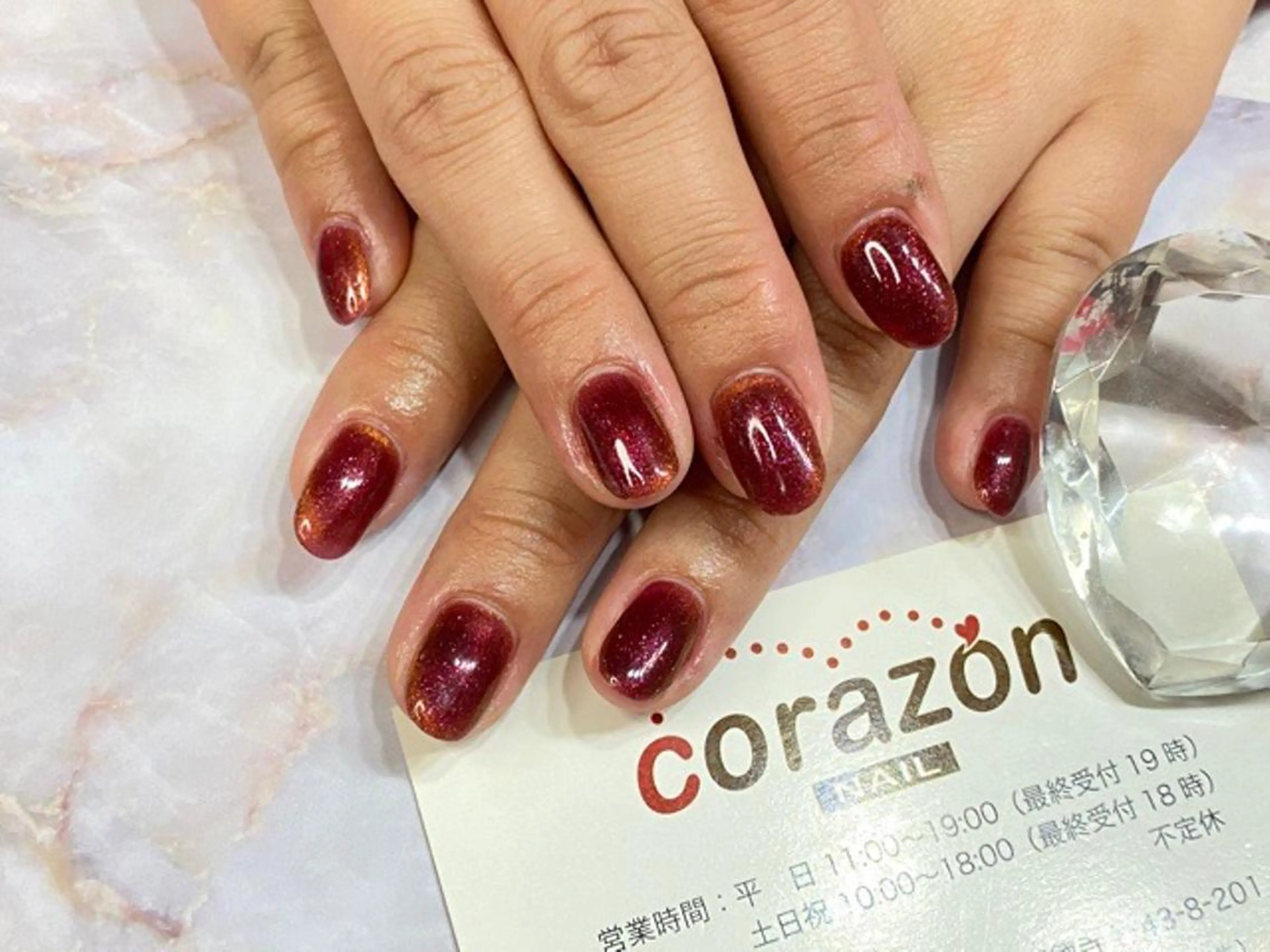 ネイル ボルドー ジェルネイル ラメ(グリッター) マグネットネイル ハンドネイル corazon所属・ネイリスト aicoのネイルデザイン
