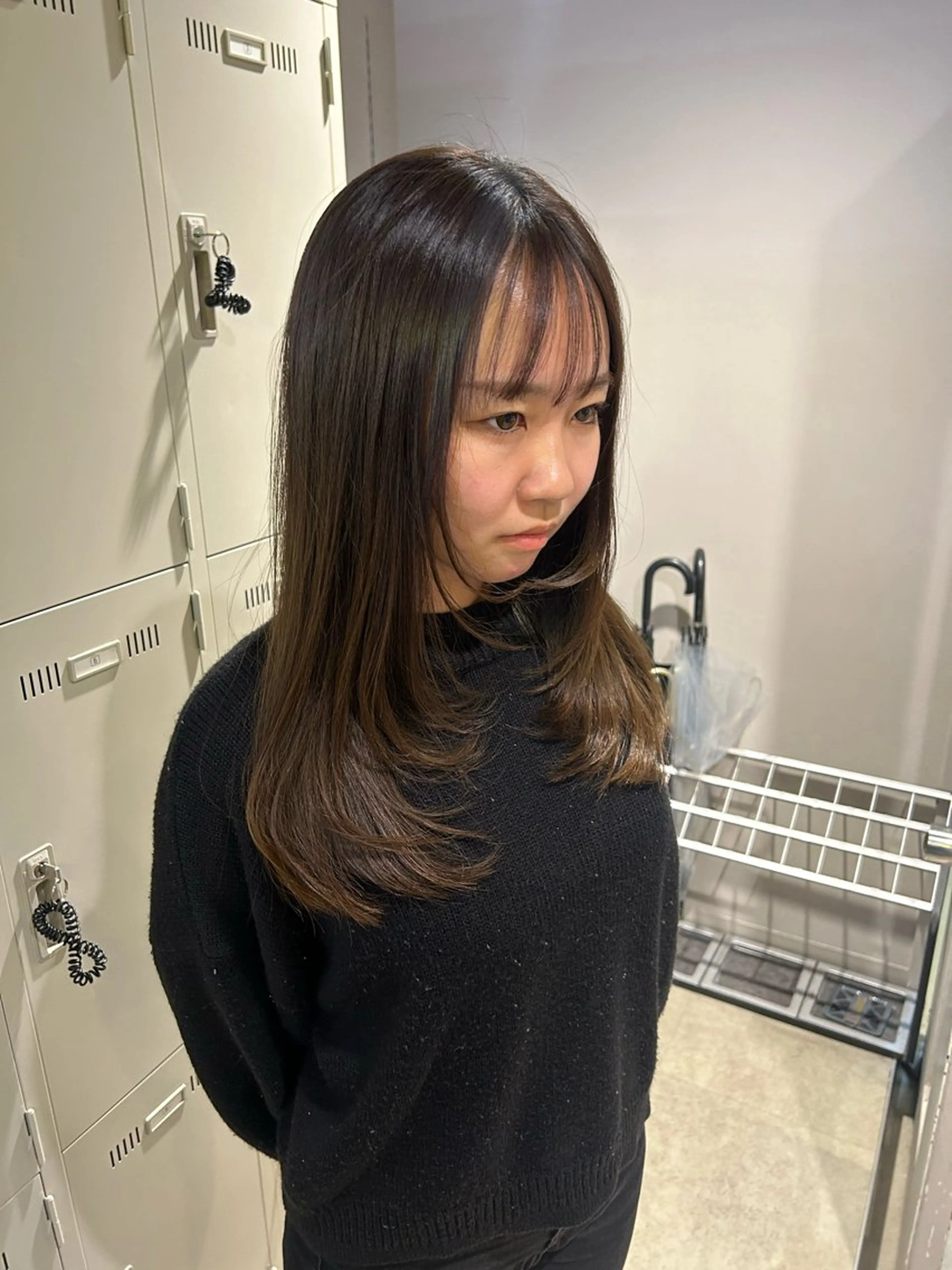 セミロング カラー カット beige🤎ダブル カラー/レイヤー🧸のヘアスタイル