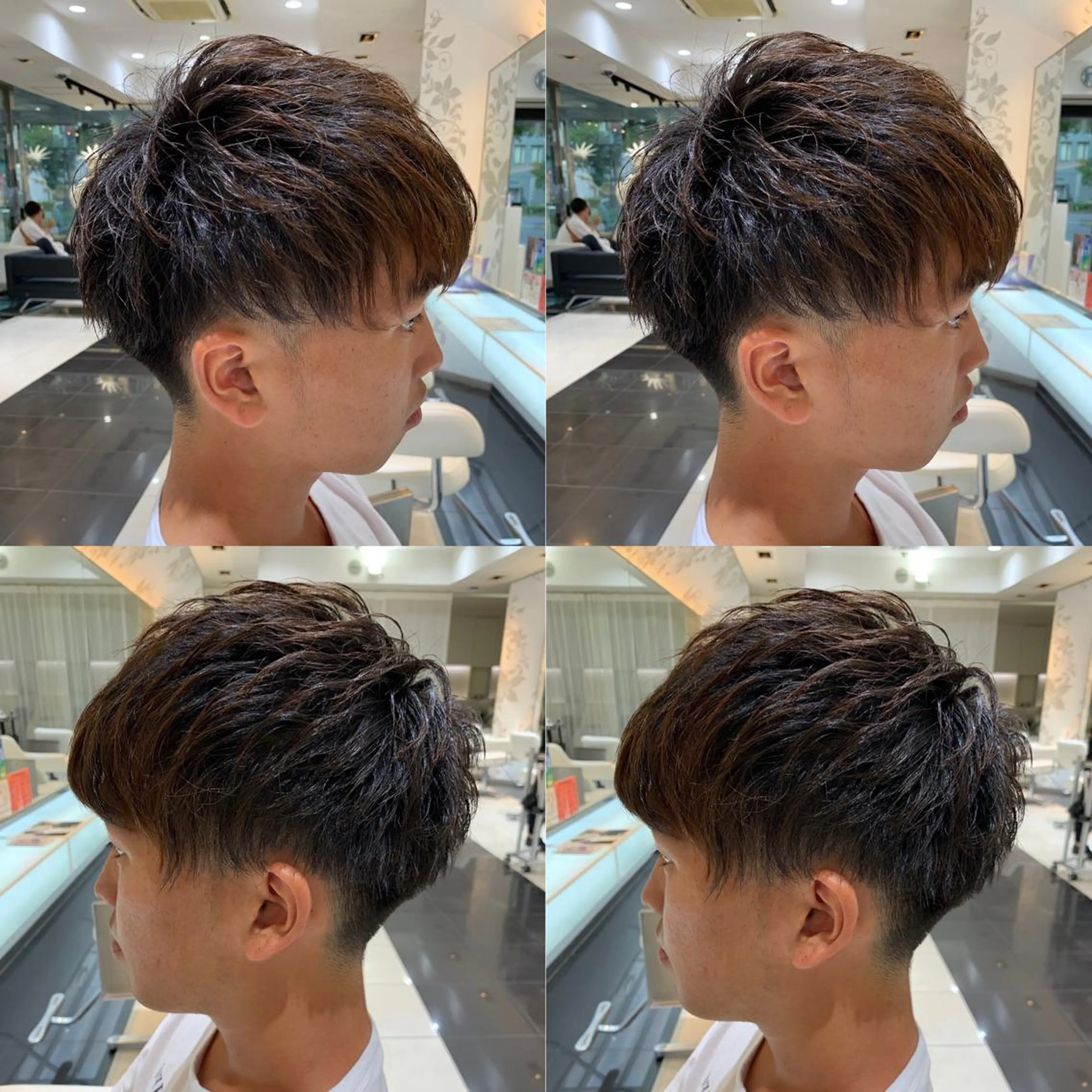 ショート パーマ メンズ マッシュ メンズパーマ 外ハネヘア ダメージレスカラー /透明感カラー 上長のヘアスタイル
