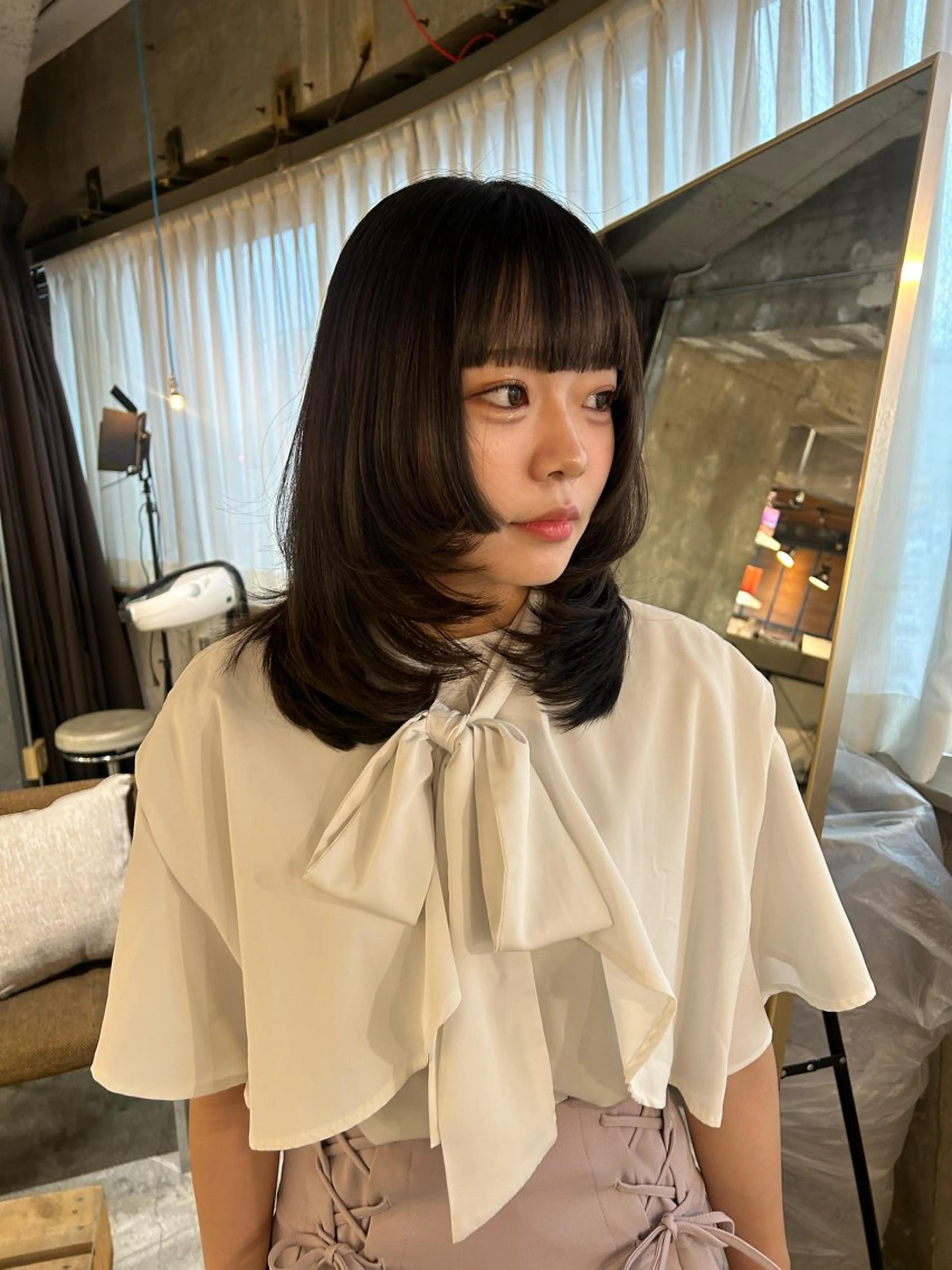 セミロング カラー 姫カット レイヤーカット カット 丸みショート /NAGISAのヘアスタイル