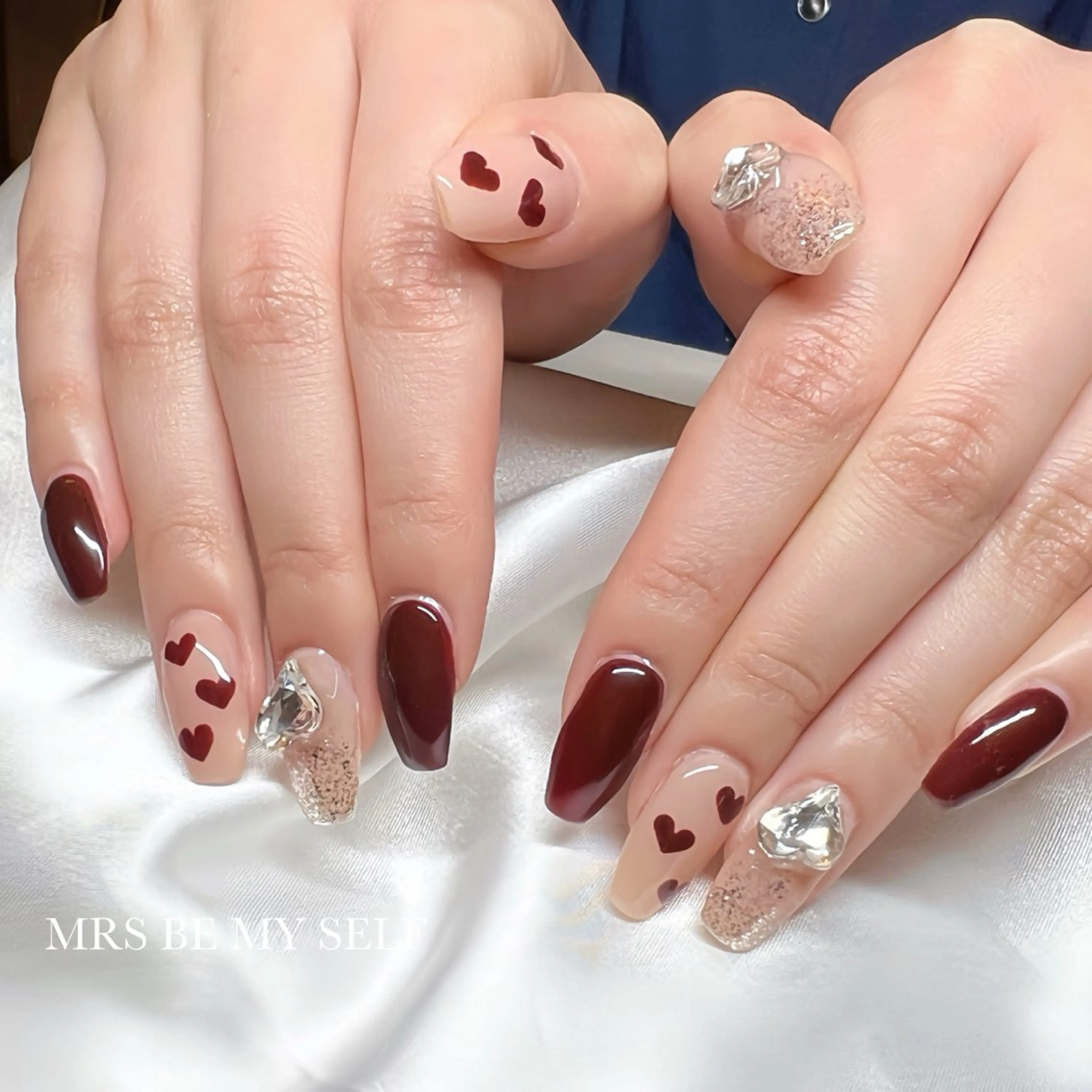ネイル ボルドー バレンタイン ハンドネイル MRS/ miyu🎀のネイルデザイン
