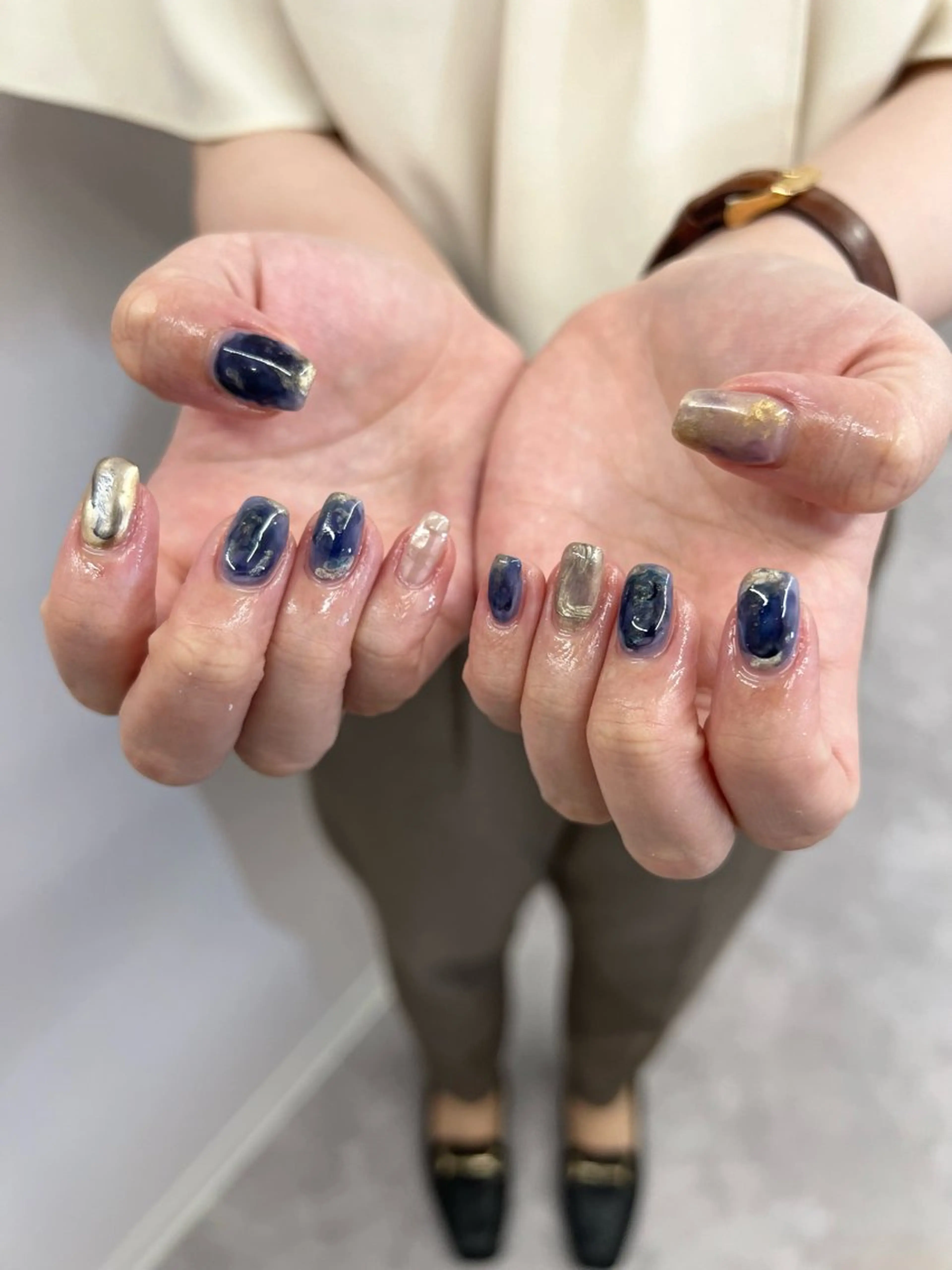 ネイル アートネイル クリアネイル ジェルネイル ゴールド ミラーネイル ハンドネイル ハンドケア Bana_ Nailのネイルデザイン