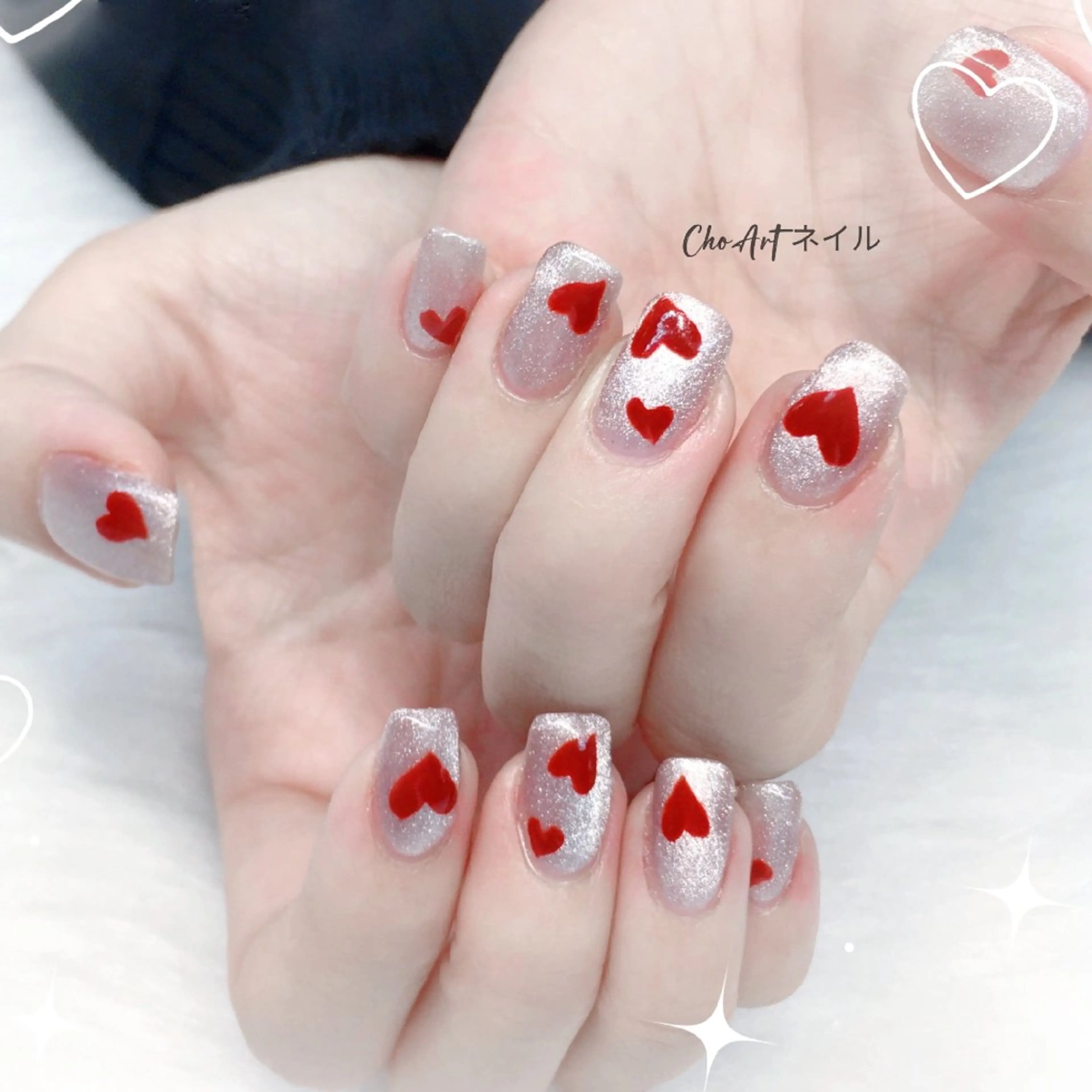 ネイル アートネイル ハート キラキラネイル ラメ(グリッター) マグネットネイル Cho Artネイル所属・Cho Art ネイルのネイルデザイン