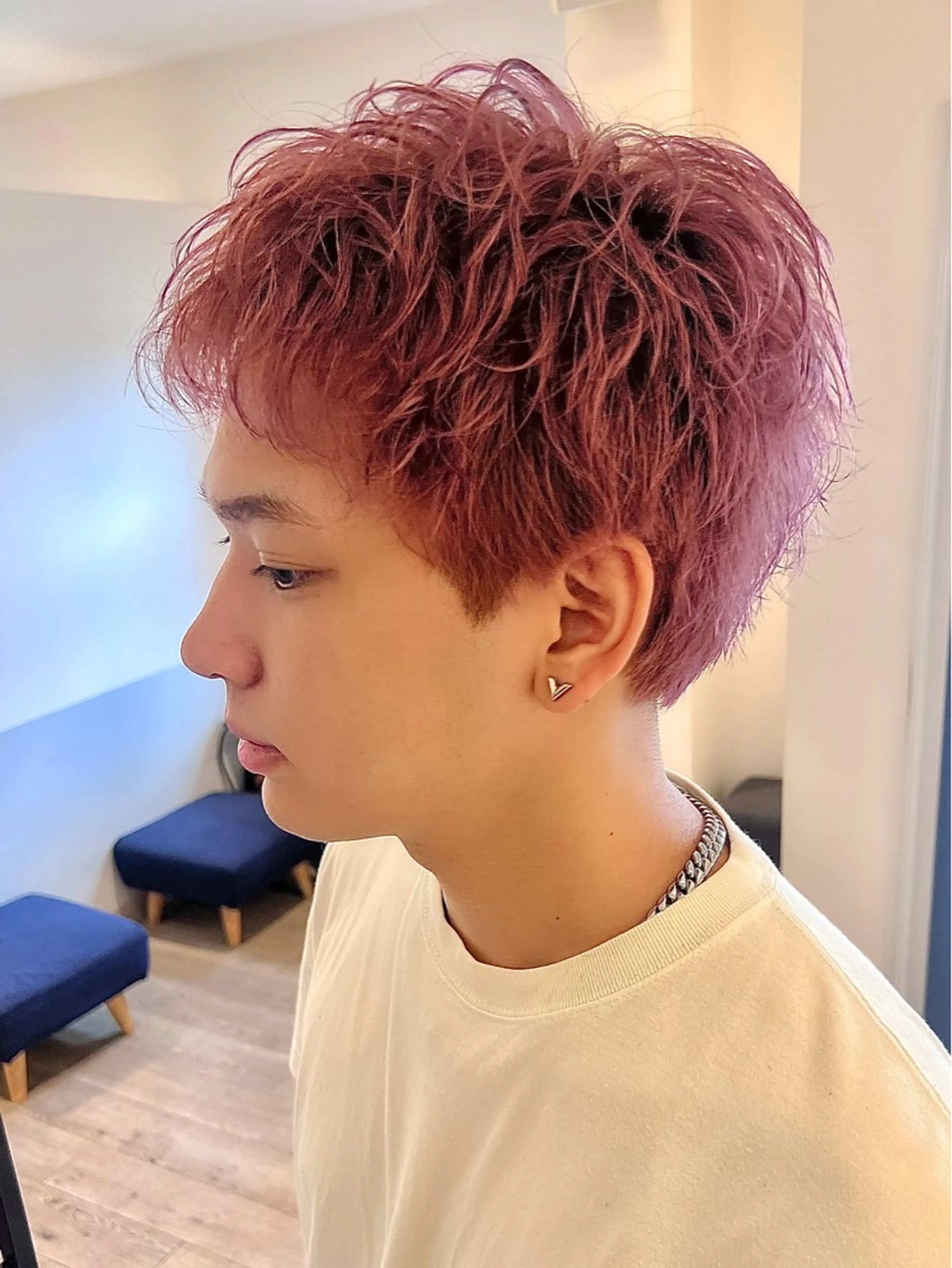 ショート カラー メンズ メンズブリーチ ブリーチ ピンクカラー ショートヘア カット ヘアカラー トリートメント 💐美しいショート× パーマ💐早坂駆留のヘアスタイル