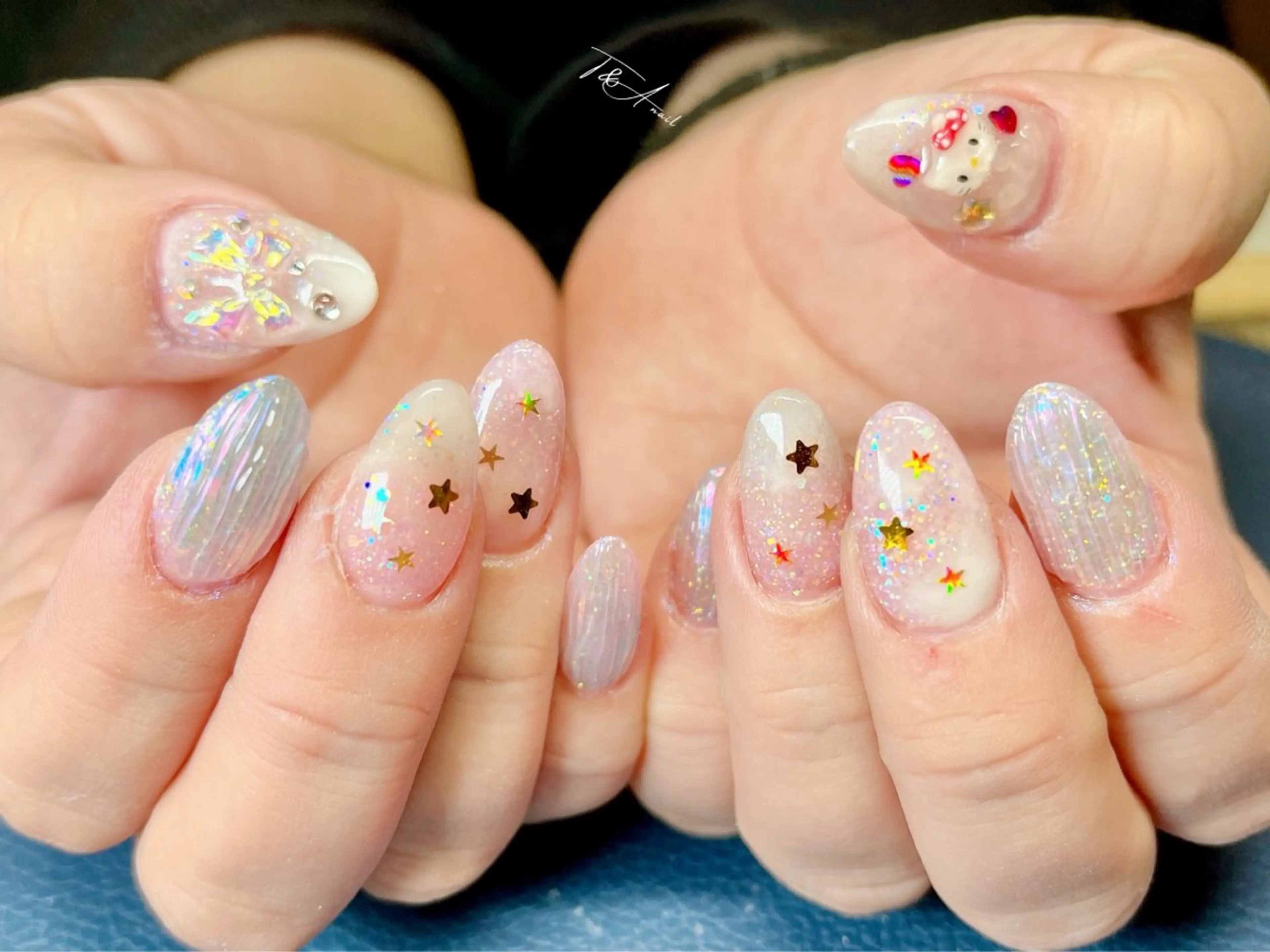 ネイル 長さ出し ジェルネイル キラキラネイル スカルプネイル ハンドネイル T&A nailのネイルデザイン