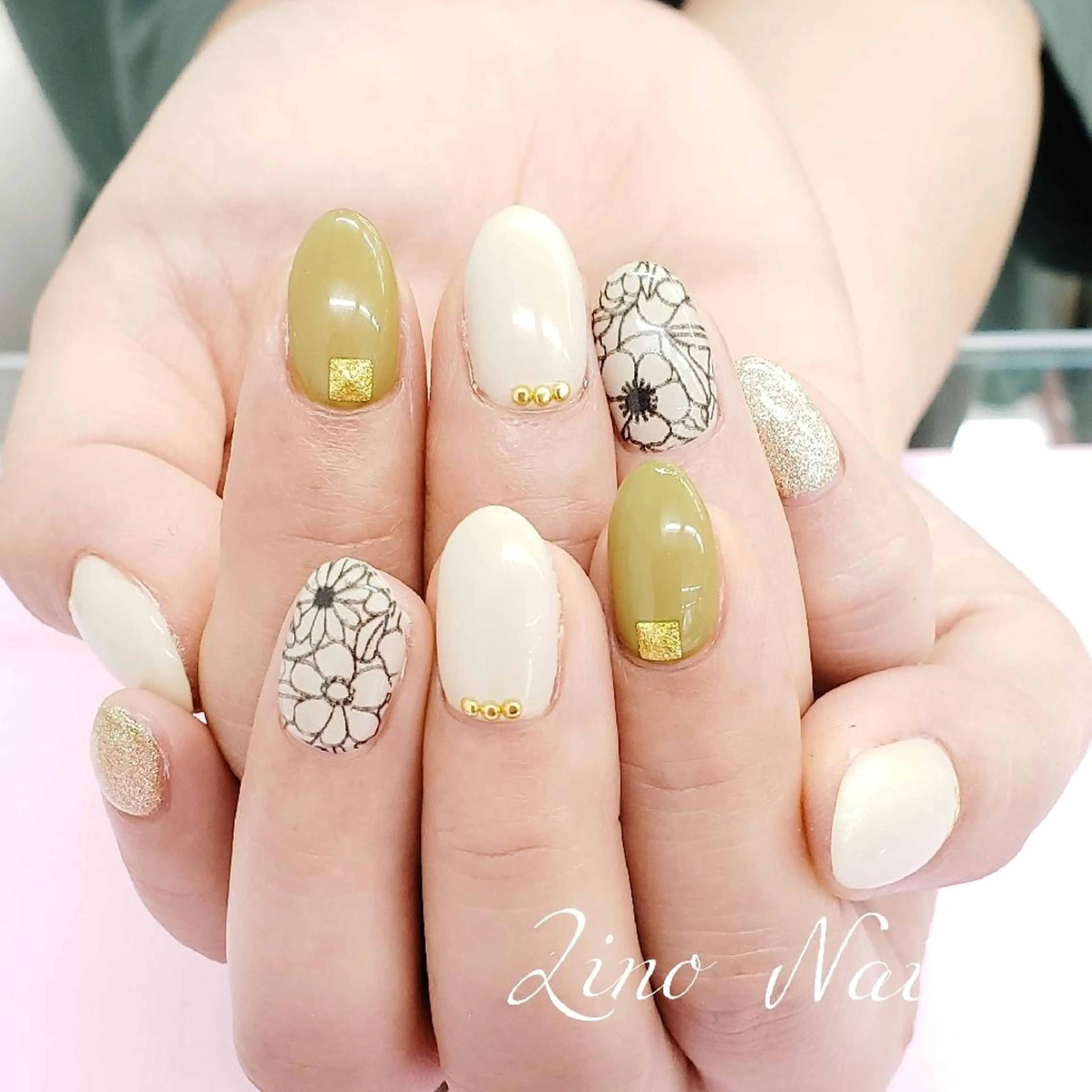 ネイル フラワーネイル ジェルネイル ガーリー レース ワンカラーネイル Lino Nailのネイルデザイン