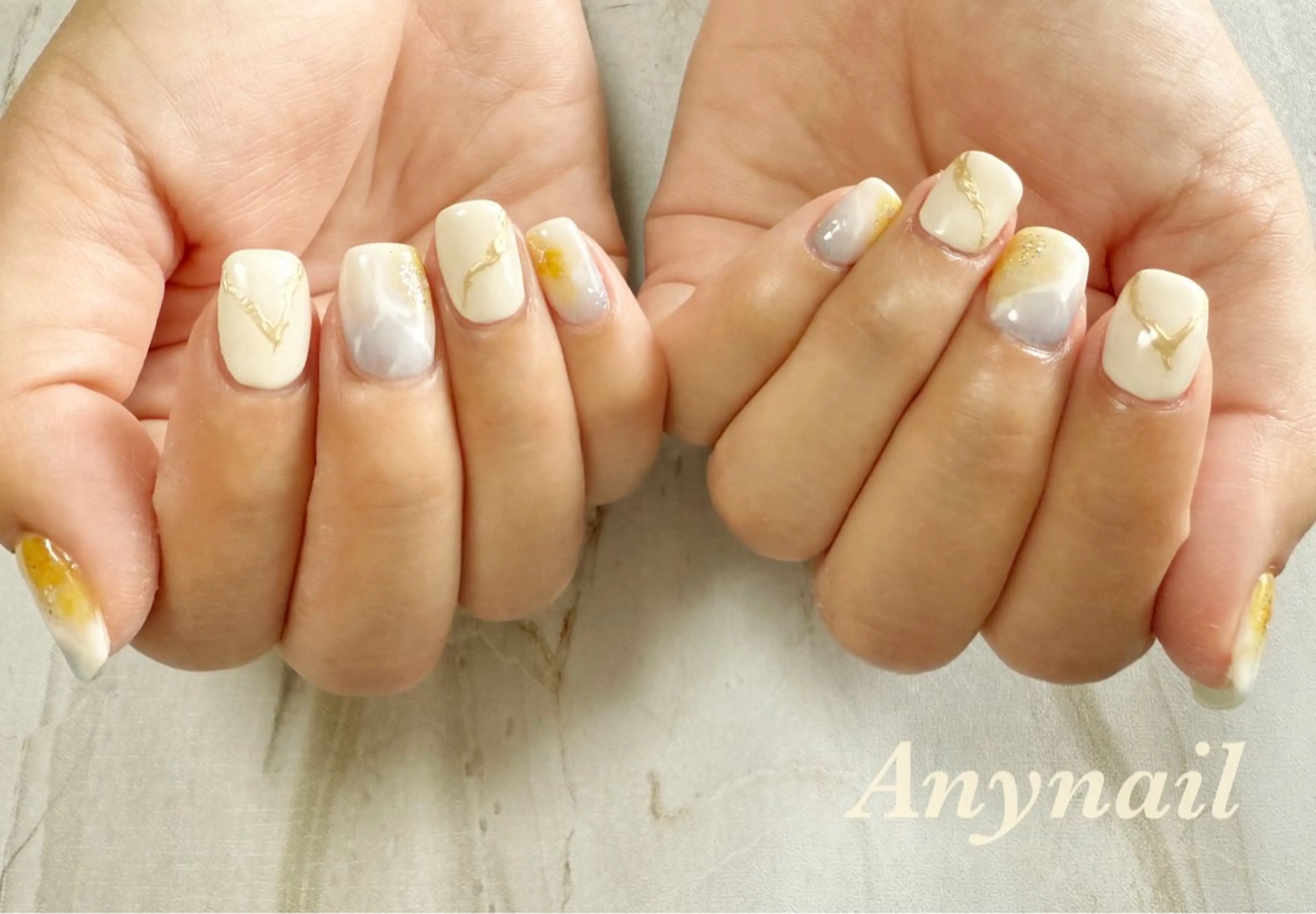 ネイル ブルー 大理石ネイル(マーブル) ミラーネイル 持ち込み オフィスネイル 岩澤 恵子のネイルデザイン