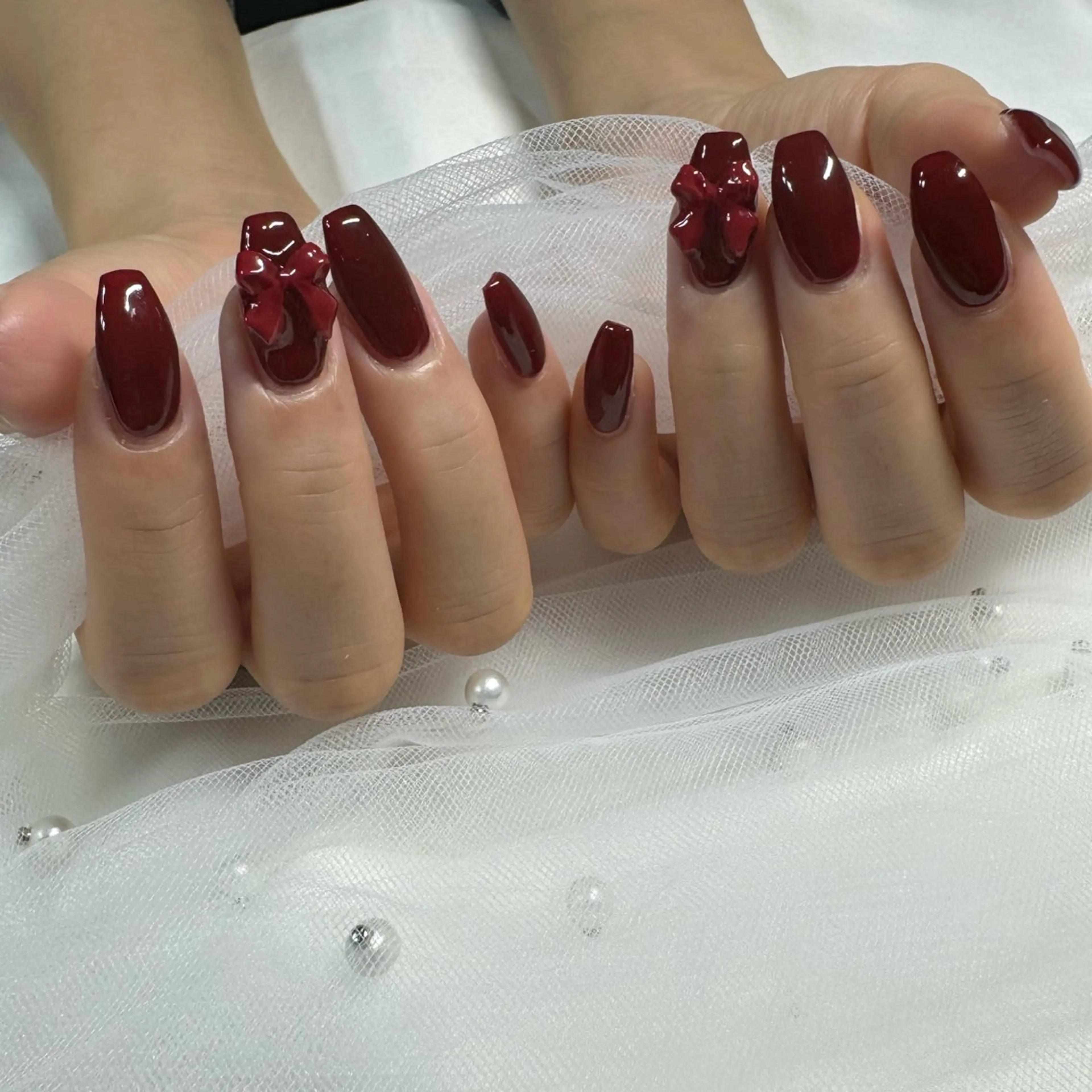 ネイル ワンカラーネイル リボン 東 千夏のネイルデザイン