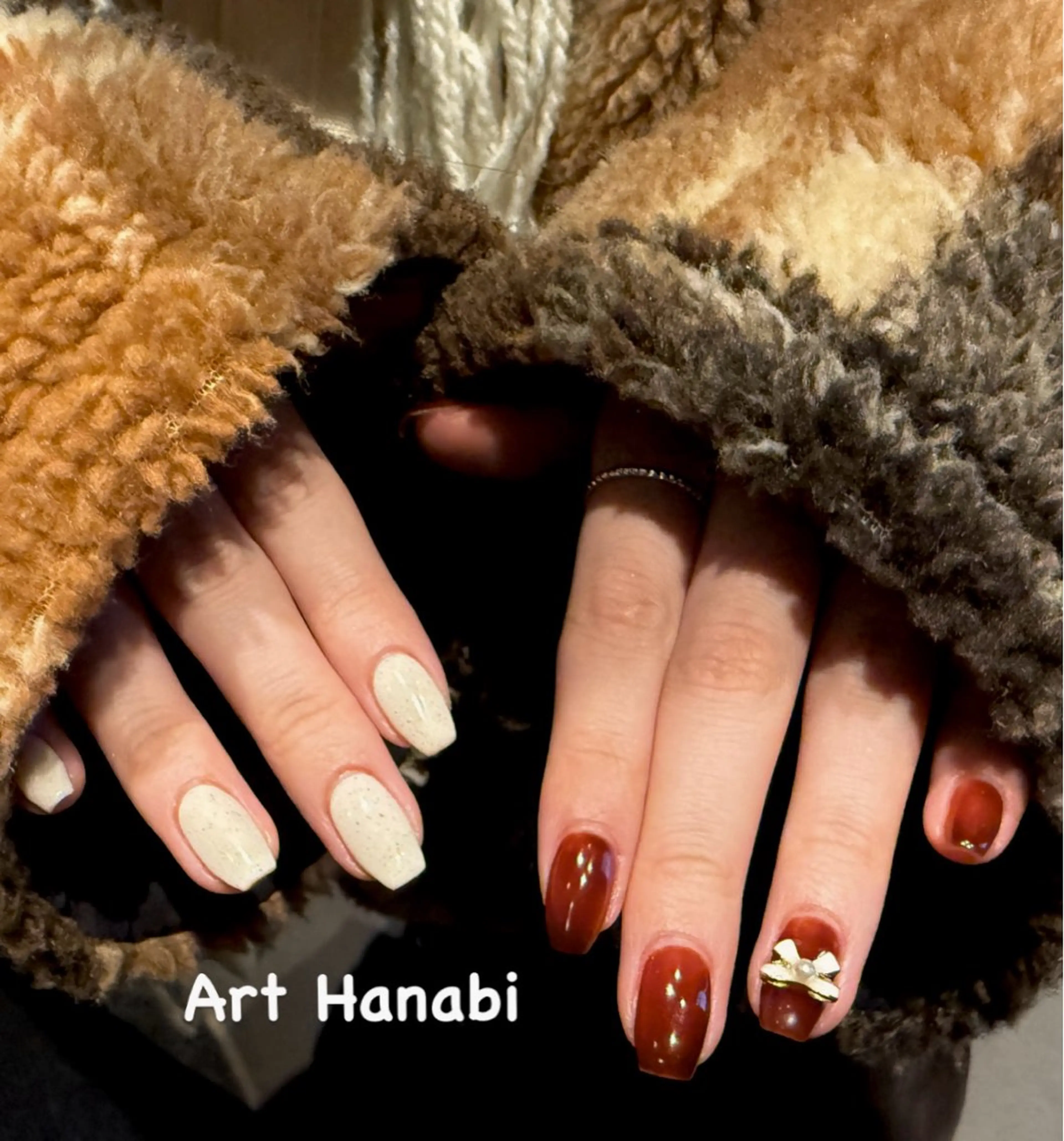 ネイル ブラウン ホワイト ハンドネイル ハンドケア Art Hanabi所属・Art Hanabi ミリのネイルデザイン