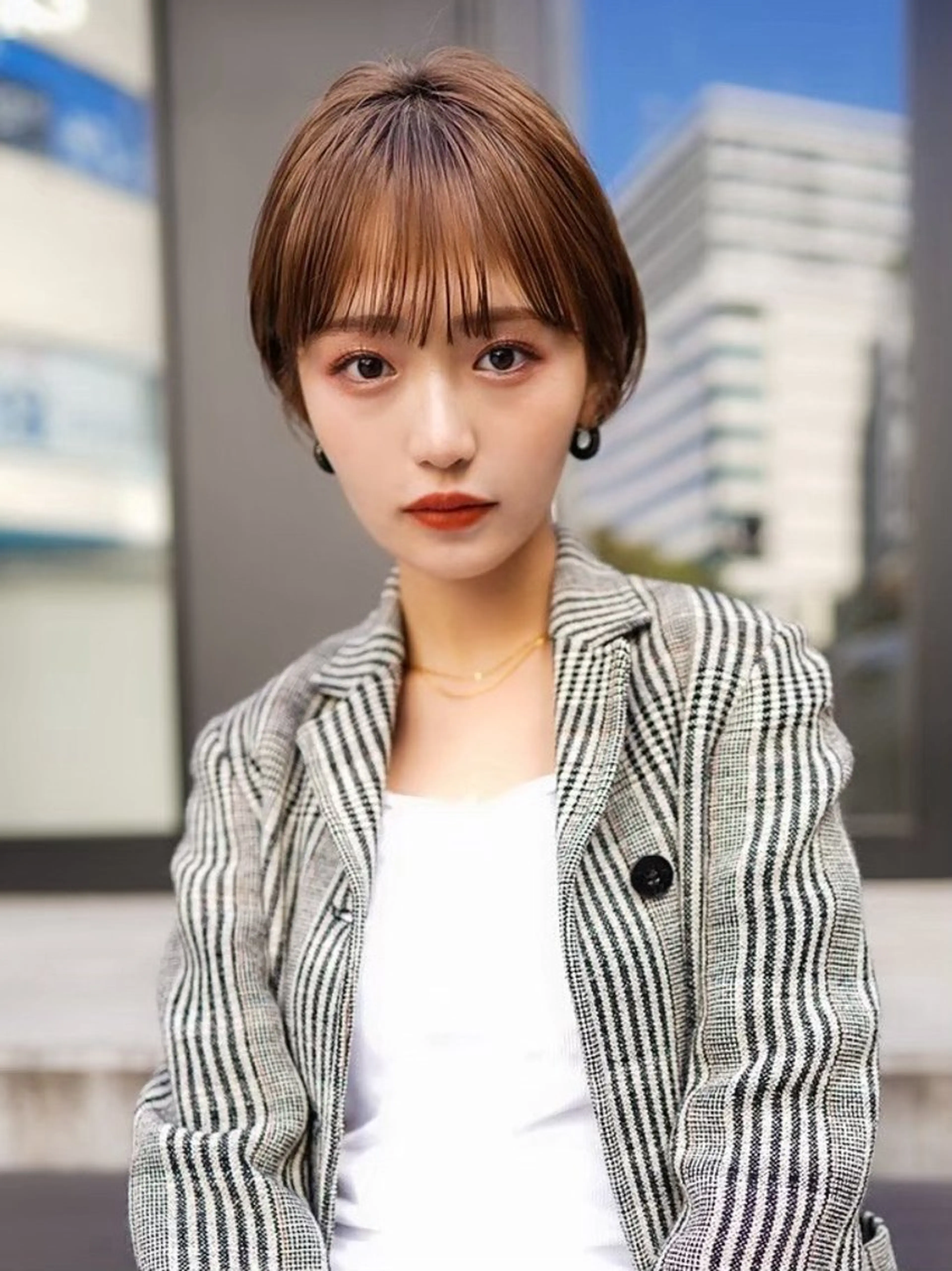ショート 切りっぱなしボブ/ 小顔ボブNANAのヘアスタイル