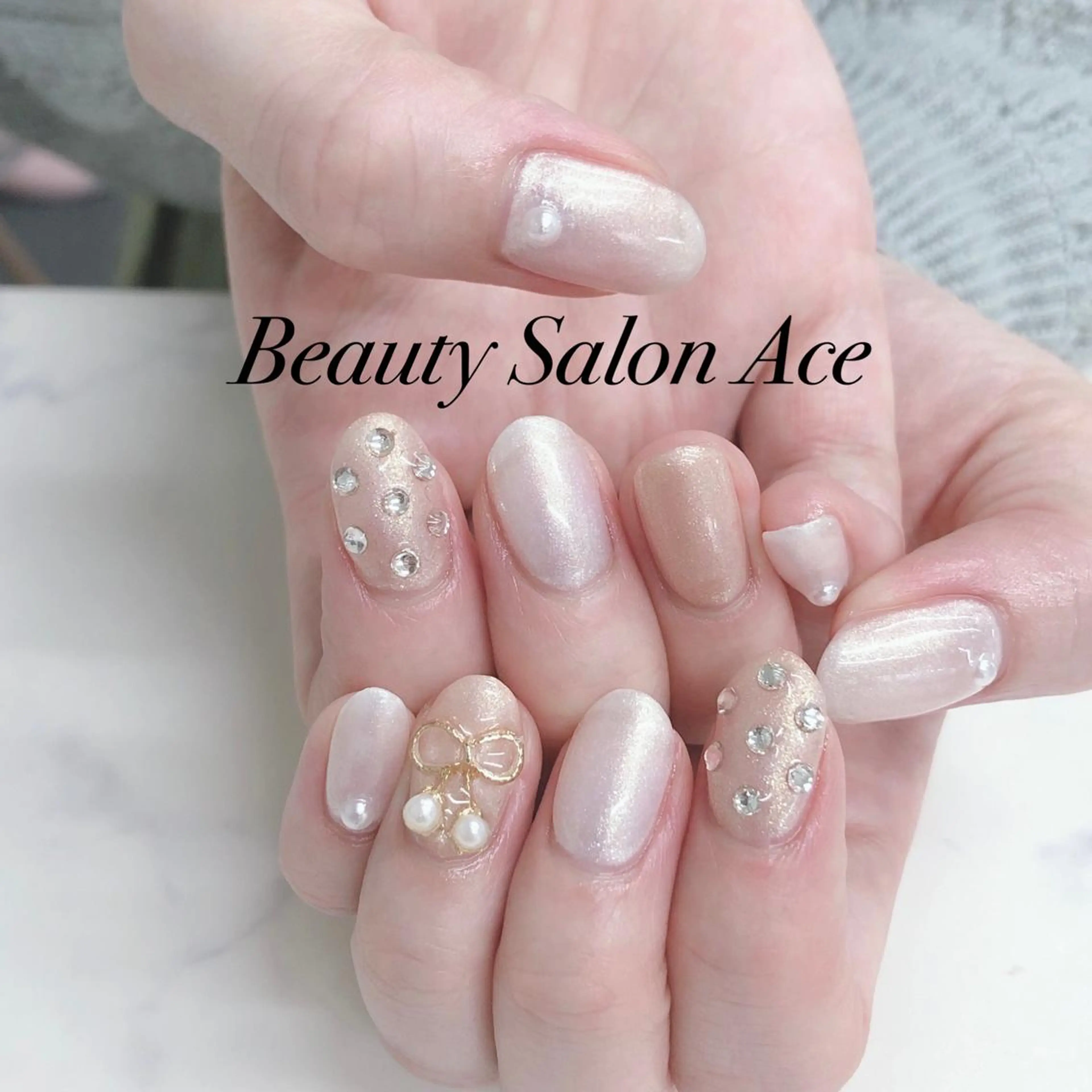 ネイル メンズネイル リボン 春ネイル ハンドネイル ハンドケア Beauty Salon Ace（ネイルサロン　エース）所属・池袋フィルイン Ace♡長さだしのネイルデザイン