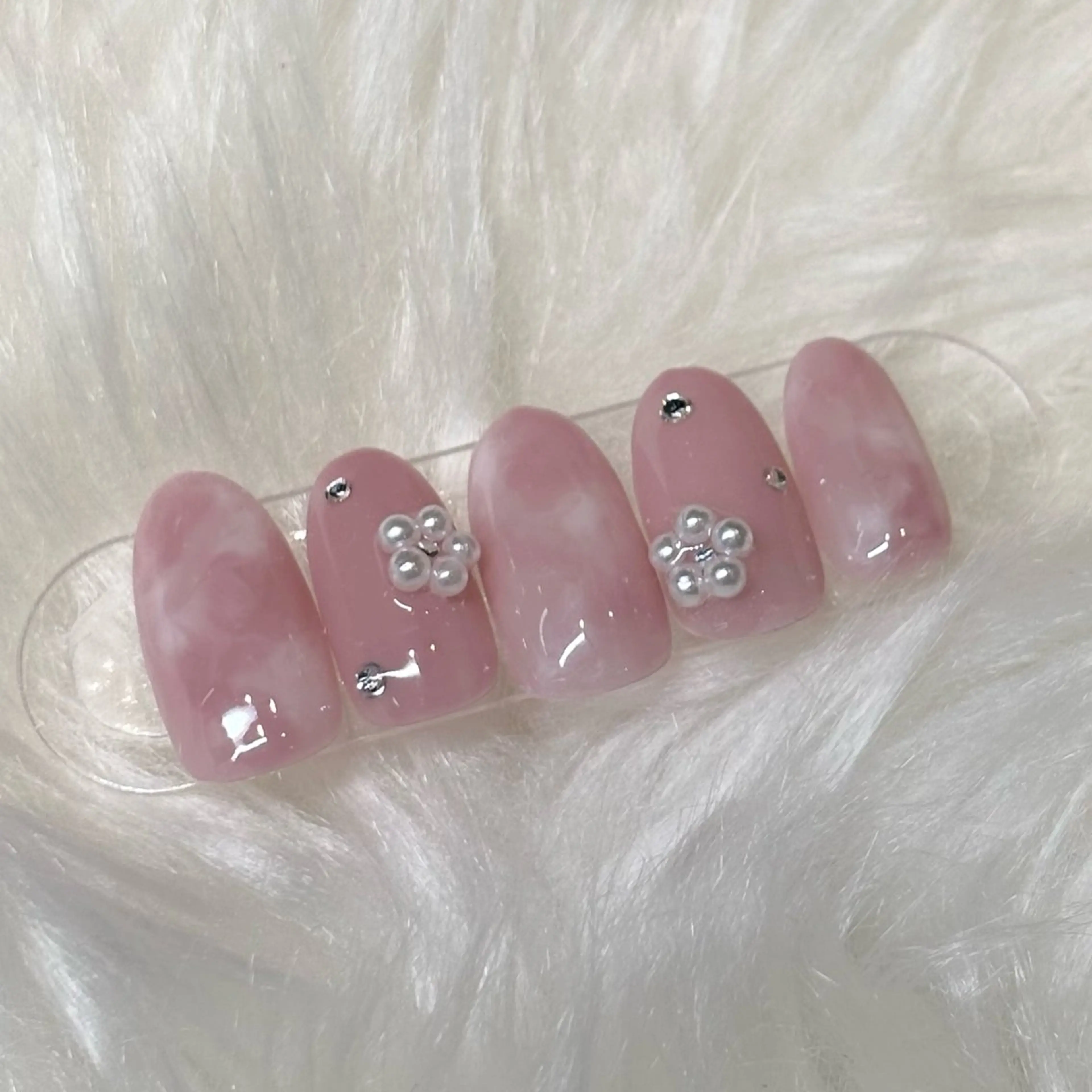 ネイル アートネイル 大理石ネイル(マーブル) ピンク シンプルネイル 春ネイル NIKANail COCOのネイルデザイン