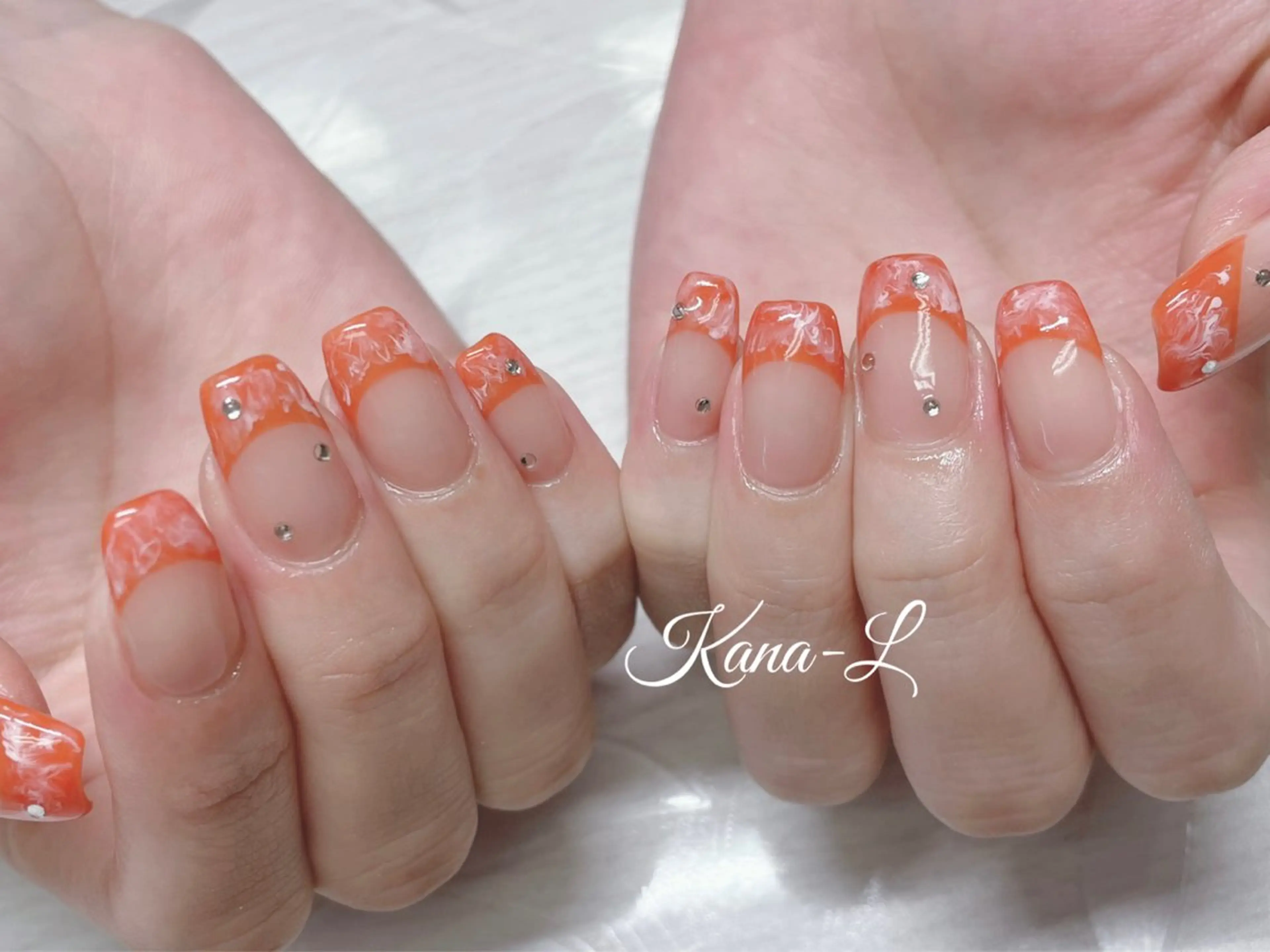 ネイル フレンチネイル ジェルネイル ニュアンスネイル オレンジ パラジェル 芦辺 香奈のネイルデザイン