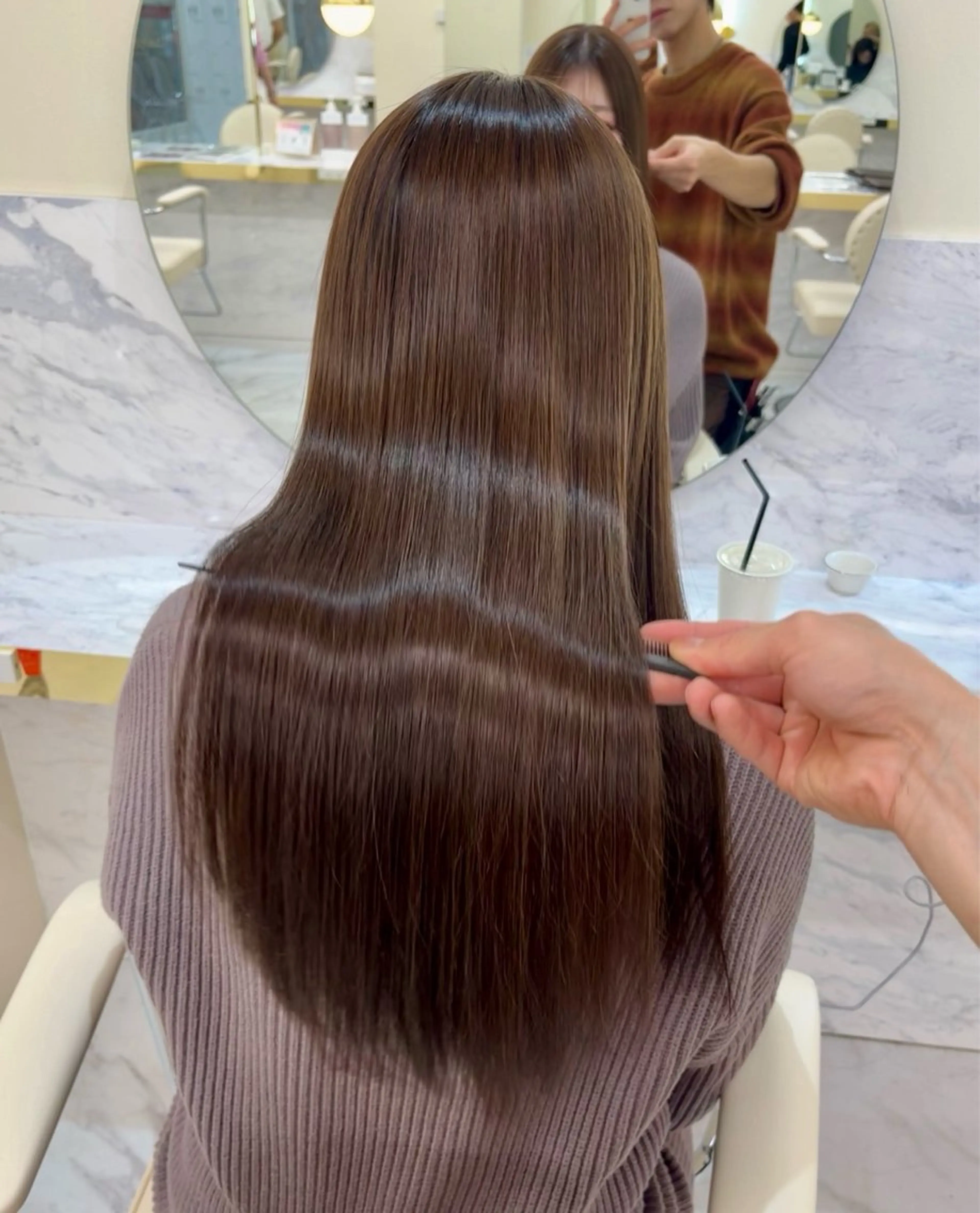 ロング カット ヘアカラー 縮毛矯正 トリートメント 韓国風🫧髪質改善 村上　蒼生のヘアスタイル