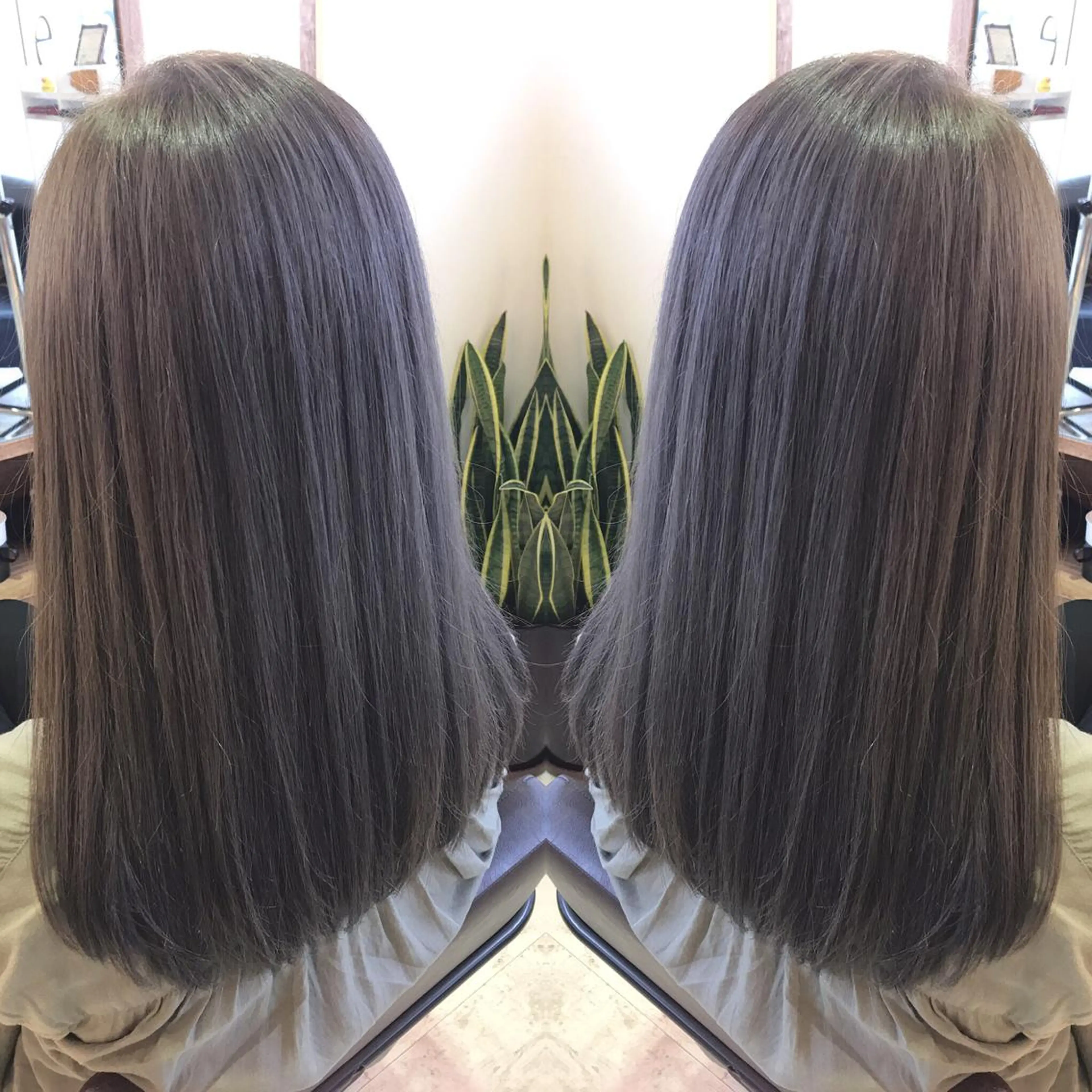 ロング カラー グレージュ カット 縮毛矯正 トリートメント 青木 茂樹⭐️ 透明感カラーのヘアスタイル