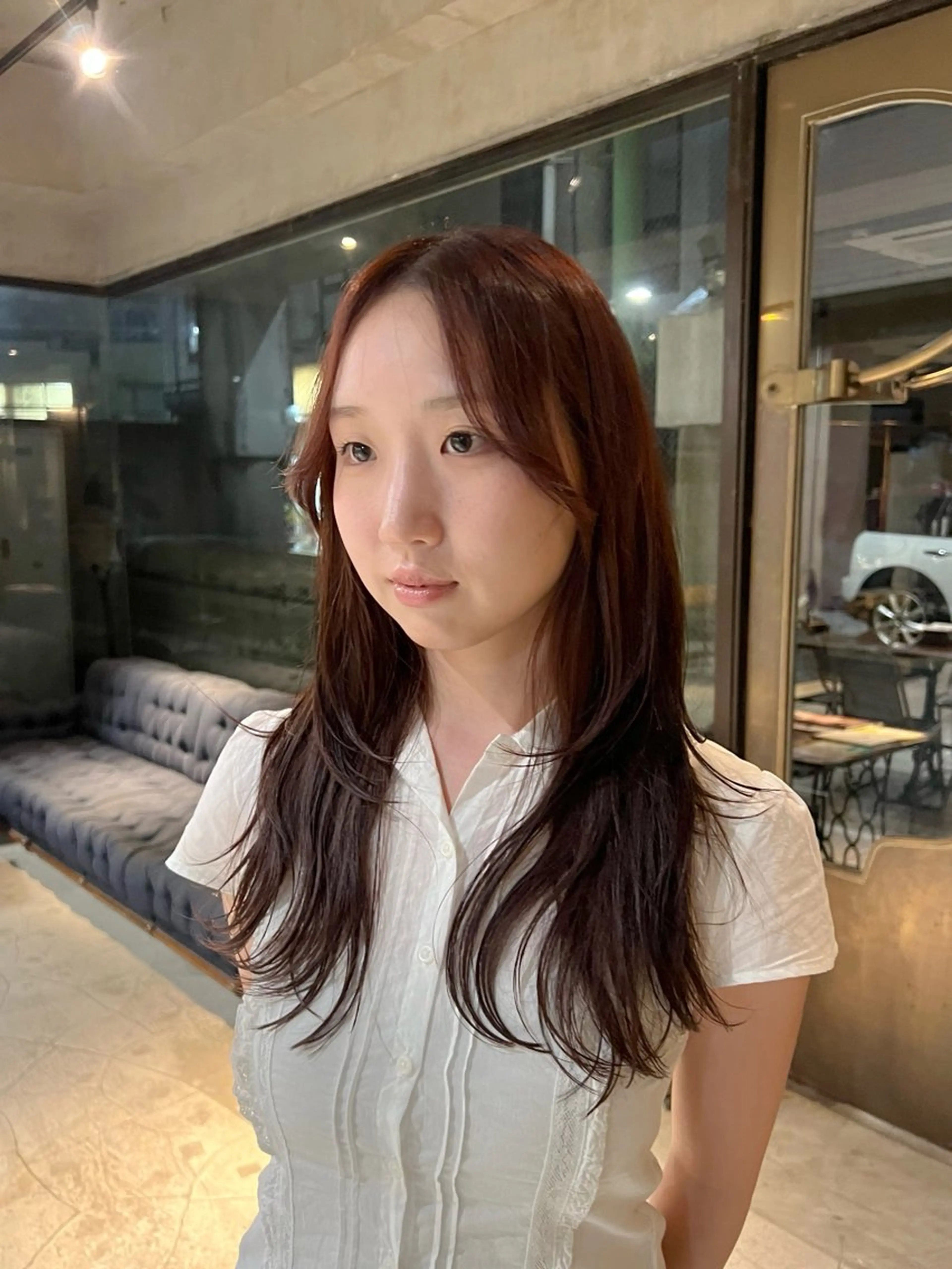 ロング カラー ヘアアレンジ ロングレイヤー ブラウンカラー 透明感カラー レッドカラー レッドブラウン カット ヘアカラー トリートメント グレージュ/艶髪矯正 🪐takushiのヘアスタイル