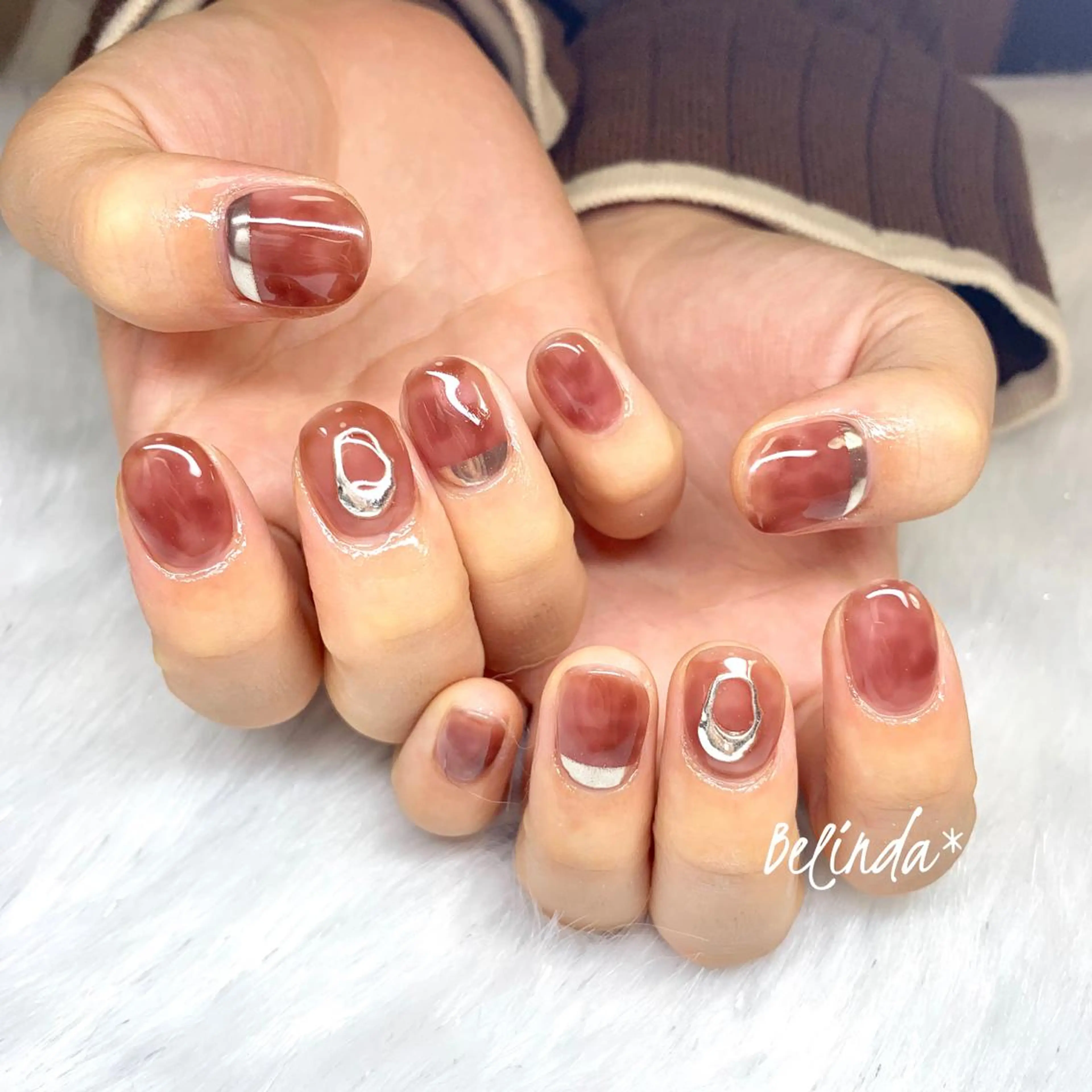 ネイル ブラウン ハンドネイル Belinda Nailのネイルデザイン