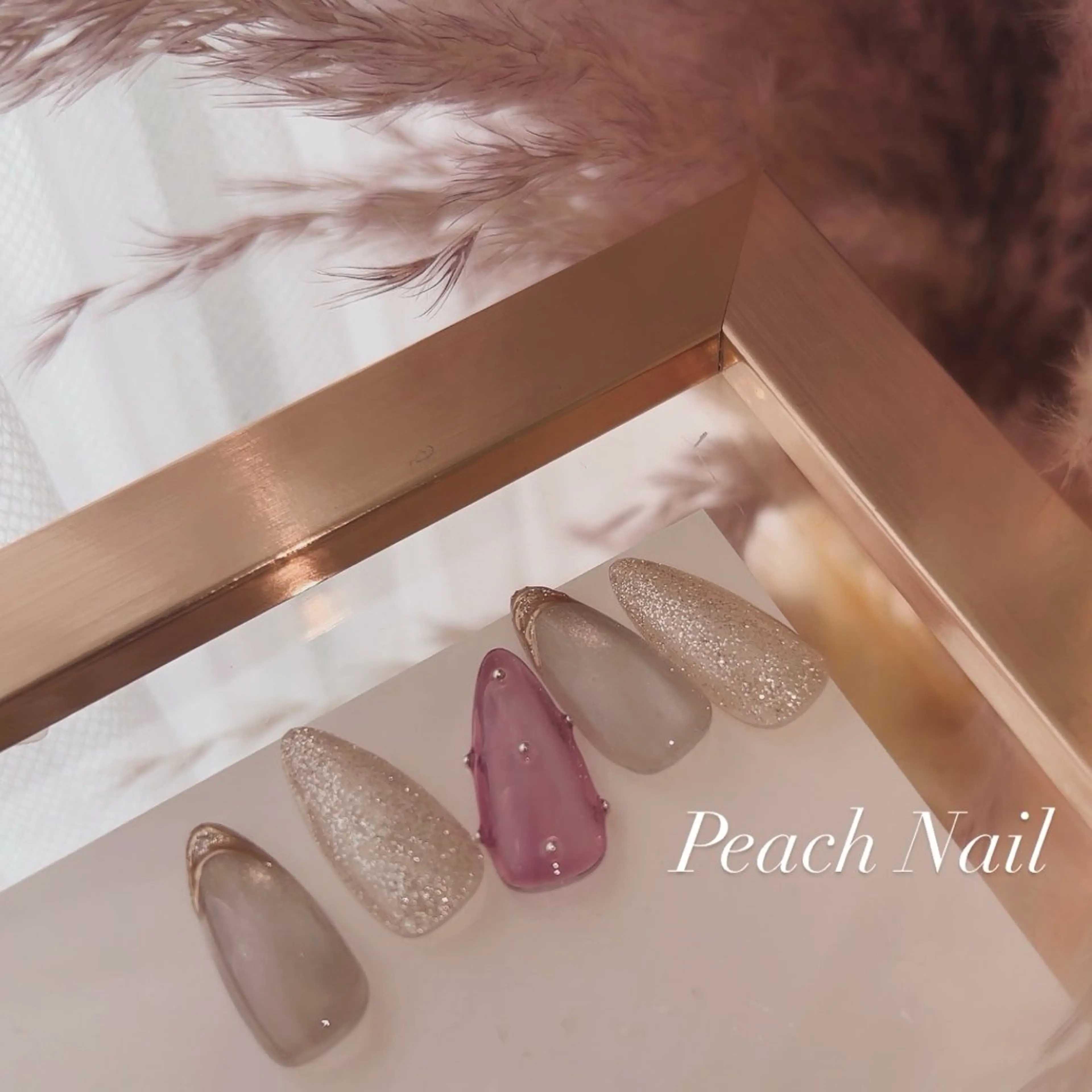 ネイル キラキラネイル ラメ(グリッター) ミラーネイル Peach nail 🍑kaoriのネイルデザイン