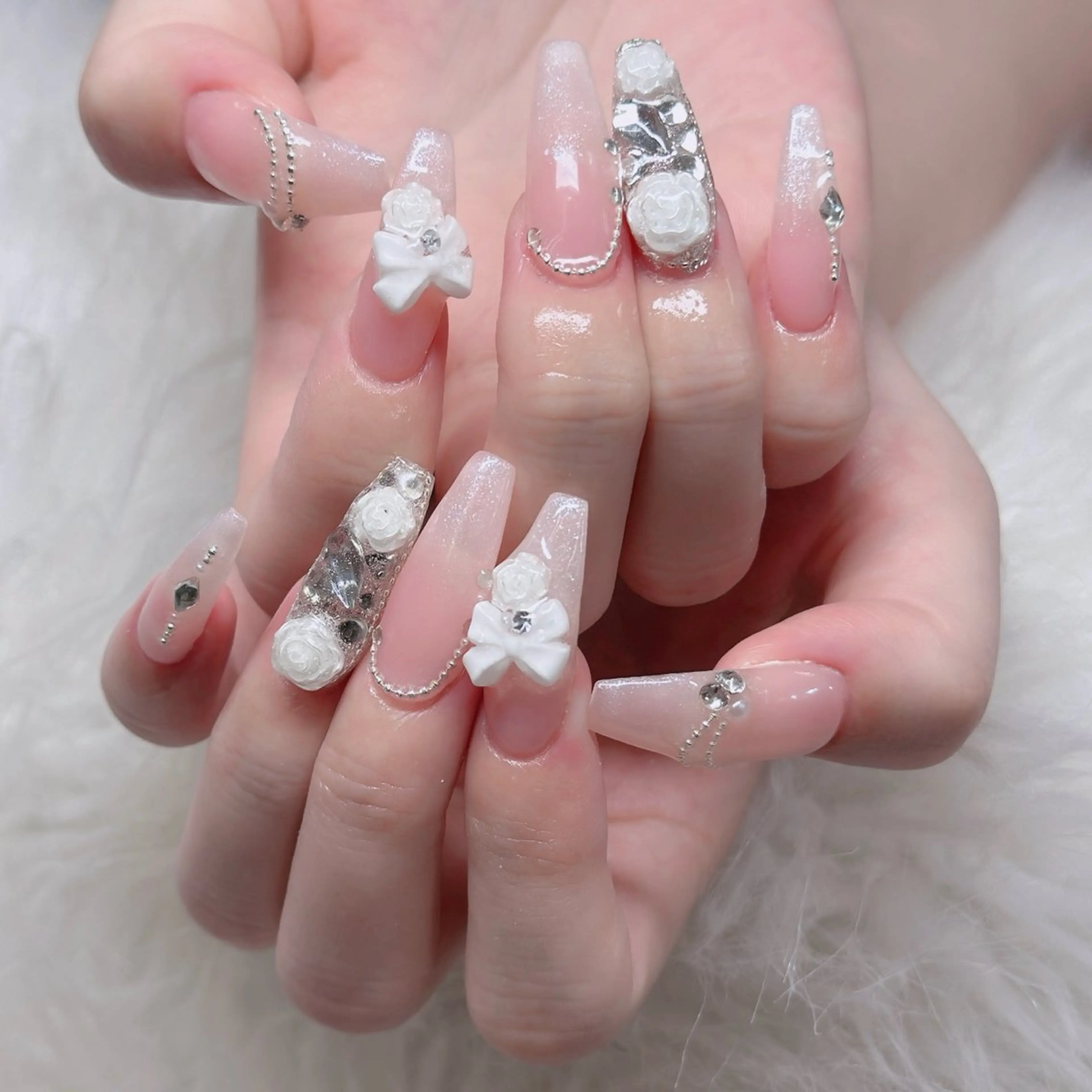 ネイル ロングネイル マグネットネイル リボン 夏ネイル スーパーロングネイル ハンドネイル Hani Nail XUKAのネイルデザイン