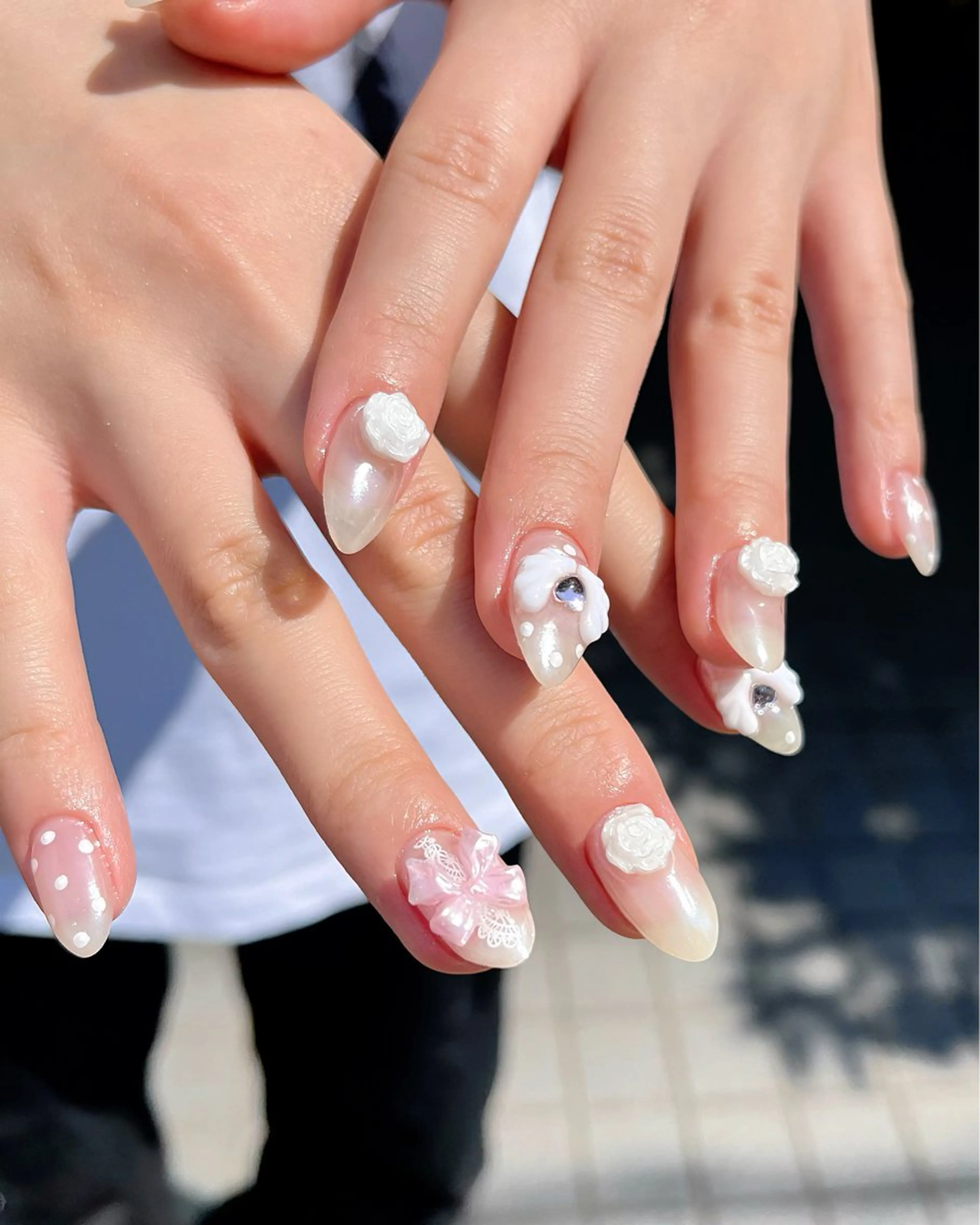 ネイル ドット 長さ出し ジェルネイル ミラーネイル ワンホンネイル ハンドネイル 🫧OPELIA NAIL渋谷🫧のネイルデザイン