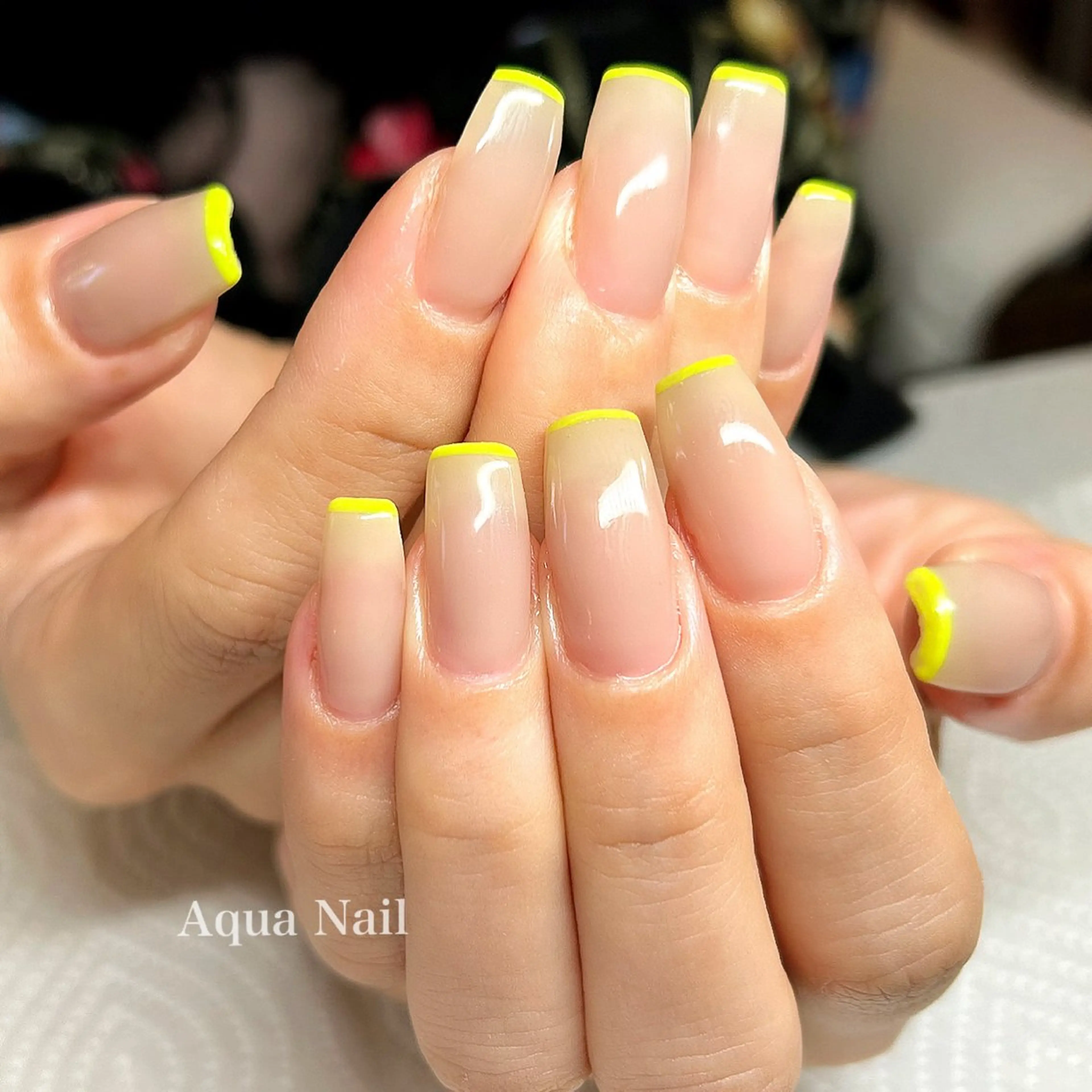 ネイル フレンチネイル 黄色 ハンドネイル フットネイル AQUA NAIL所属・AQUA NAILのネイルデザイン