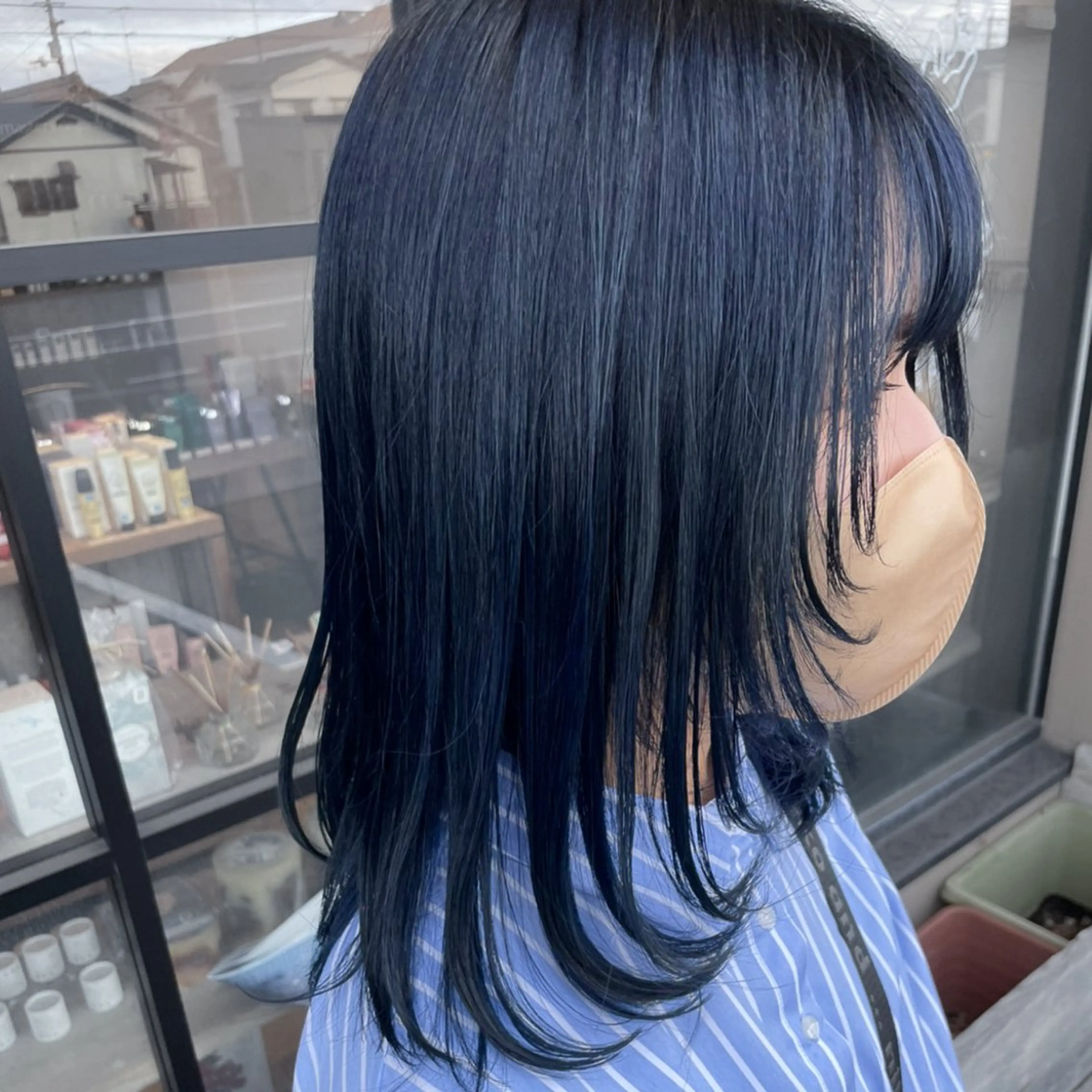 カラー 黒髪 ブルーカラー ブルーブラック ヘアカラー 透明感カラー/パーマ 🌀アオノアユミのヘアスタイル